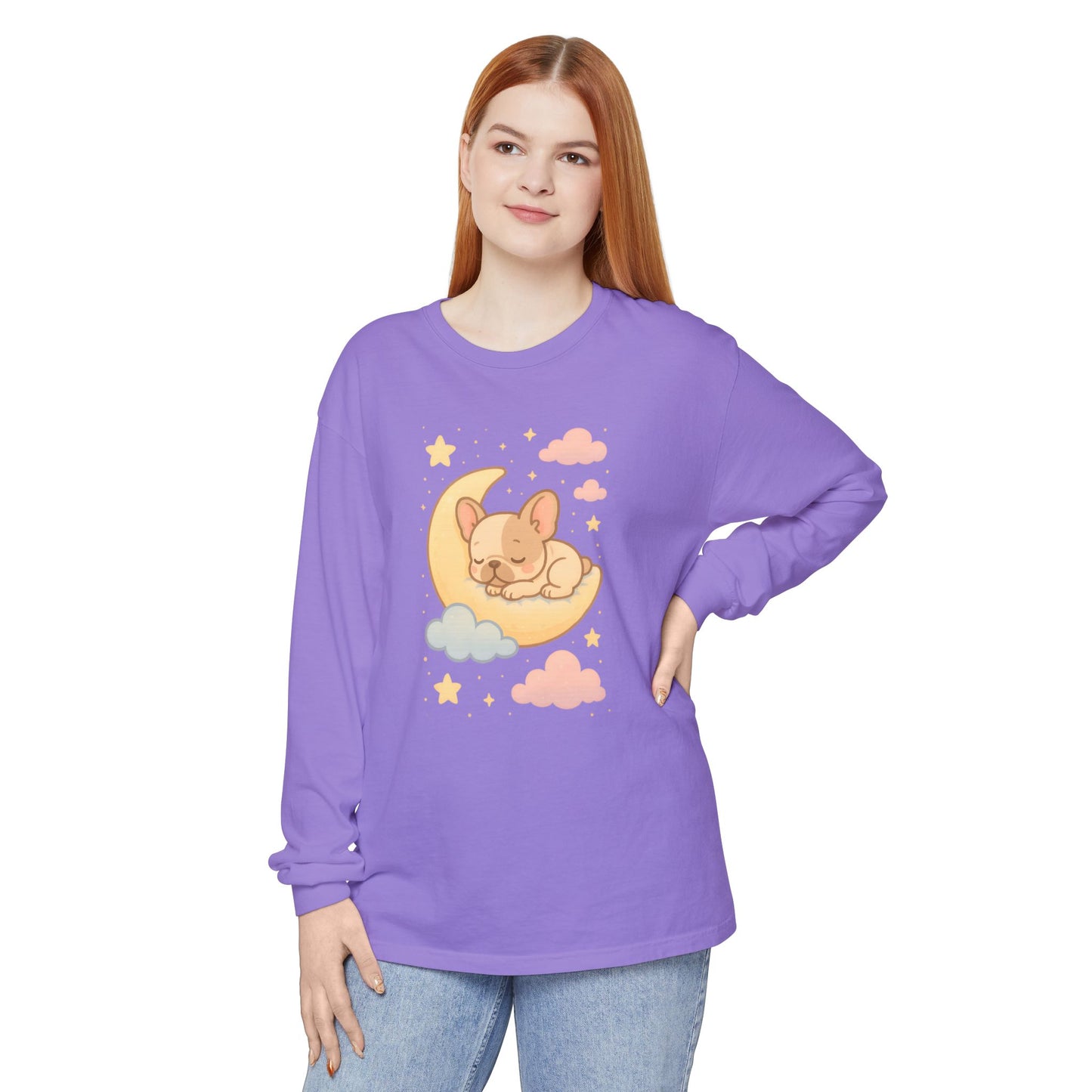 Cozy Dog-Themed Long Sleeve T-Shirt for Pet Lovers, Cute Sleepy Dog Shirt, Gift for Dog Moms, Relaxed Style Shirt, Perfect for Fall