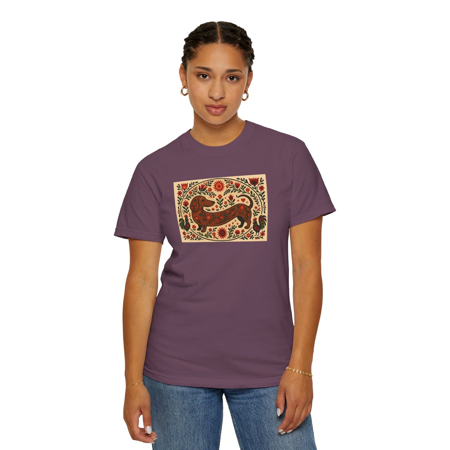Artistic Garment-Dyed Unisex T-Shirt - Handcrafted Floral Design