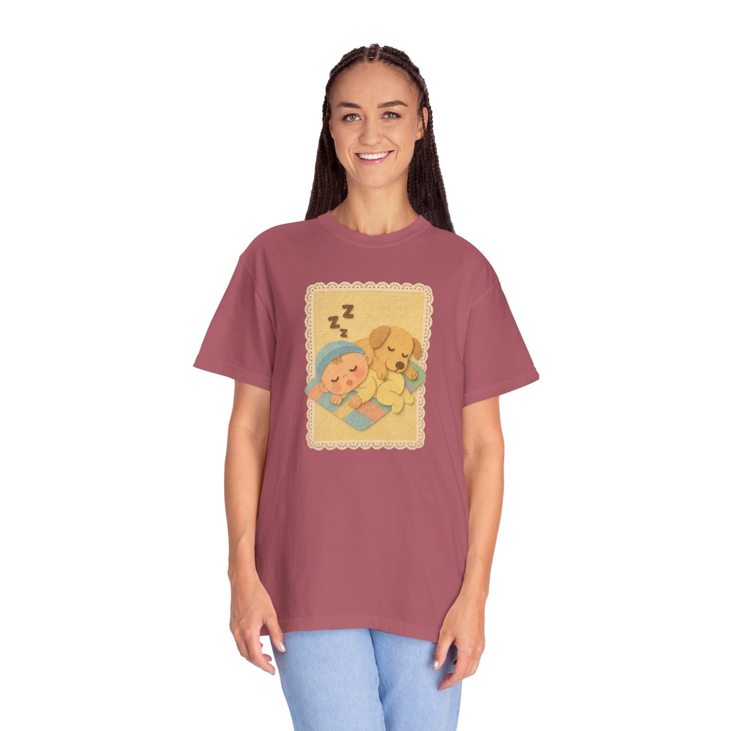 Cute Dreamy T-Shirt, Cartoon Sleepy Baby and Puppy Design, Cozy Gift for Kids, Fun Sleepwear, Nursery Decor, Pet Lover Gift