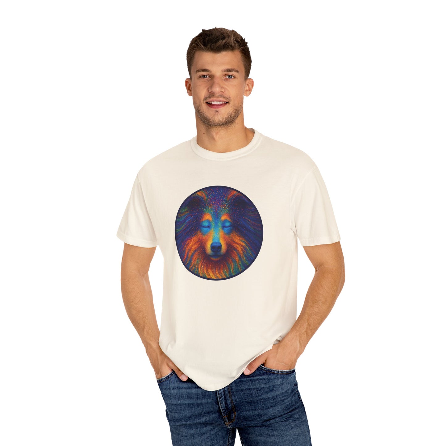 Vibrant Art T-Shirt, Psychedelic Collie Shirt, Unisex Tee, Unique Graphic Tee, Bohemian Style T-Shirt, Nature Lover Gift