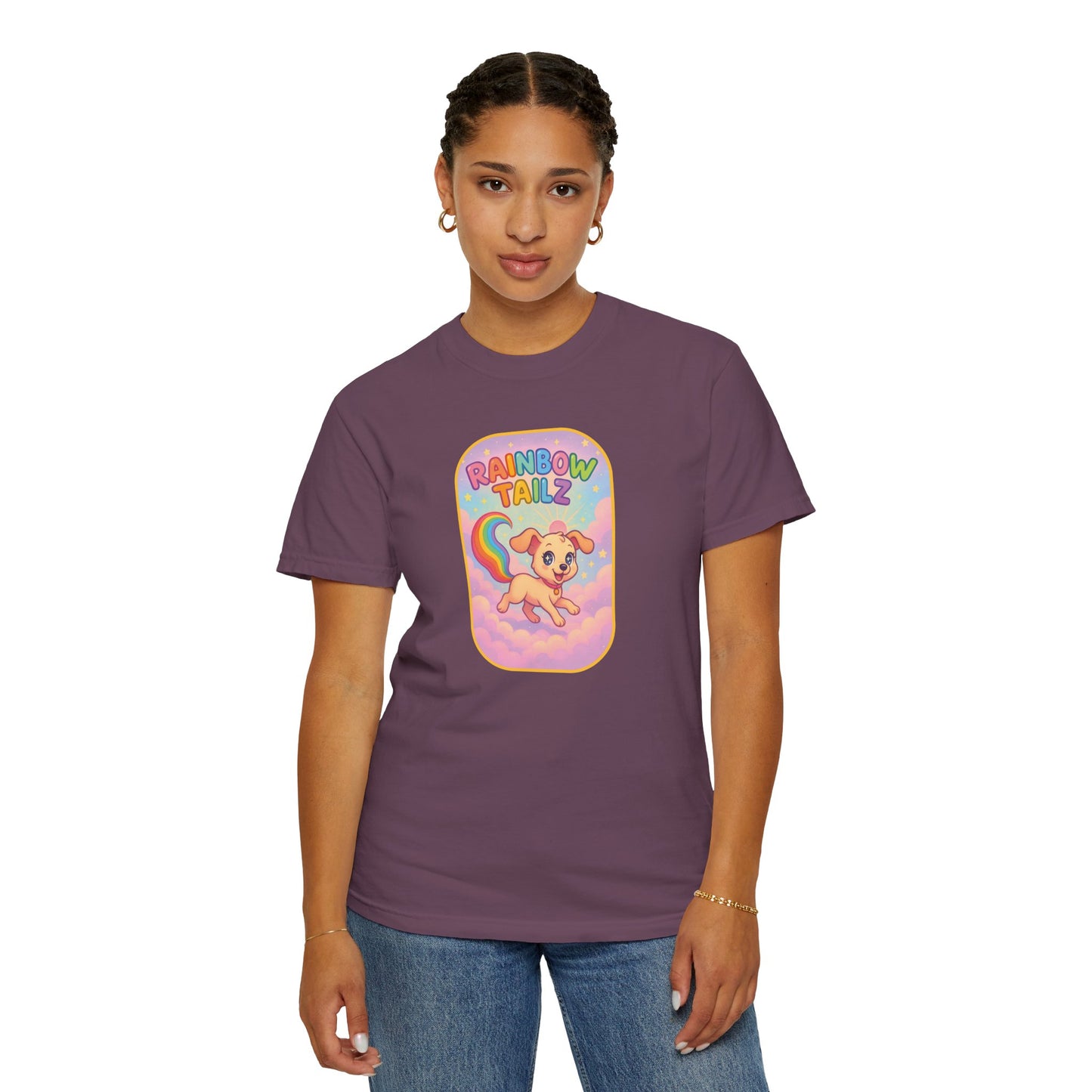 Cute Pet T-Shirt, Rainbow Tail Tee, Graphic Tee for Dog Lovers, Birthday Gift, Cozy Casual Wear, Mother's Day Gift