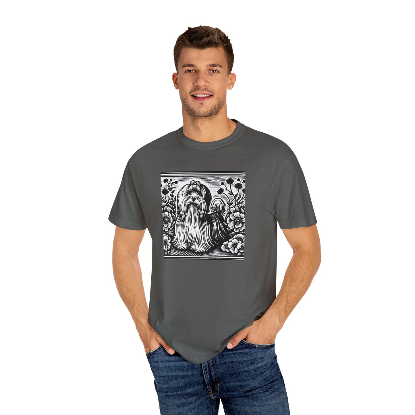 Havanese - Unisex Garment-Dyed T-shirt with Floral Dog Design - Perfect for Pet Lovers