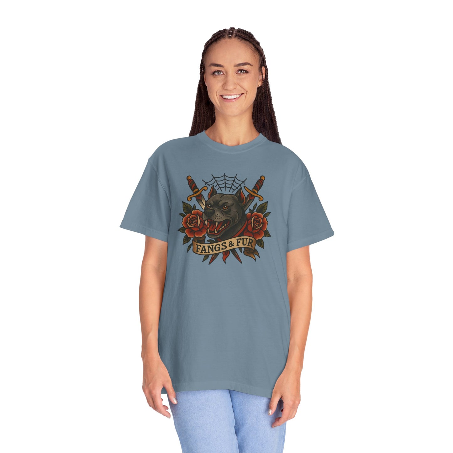 Fangs & Fur Unisex T-Shirt, Gothic Tee, Halloween Apparel, Alternative Fashion, Cat & Rose Design, Graphic T-Shirt