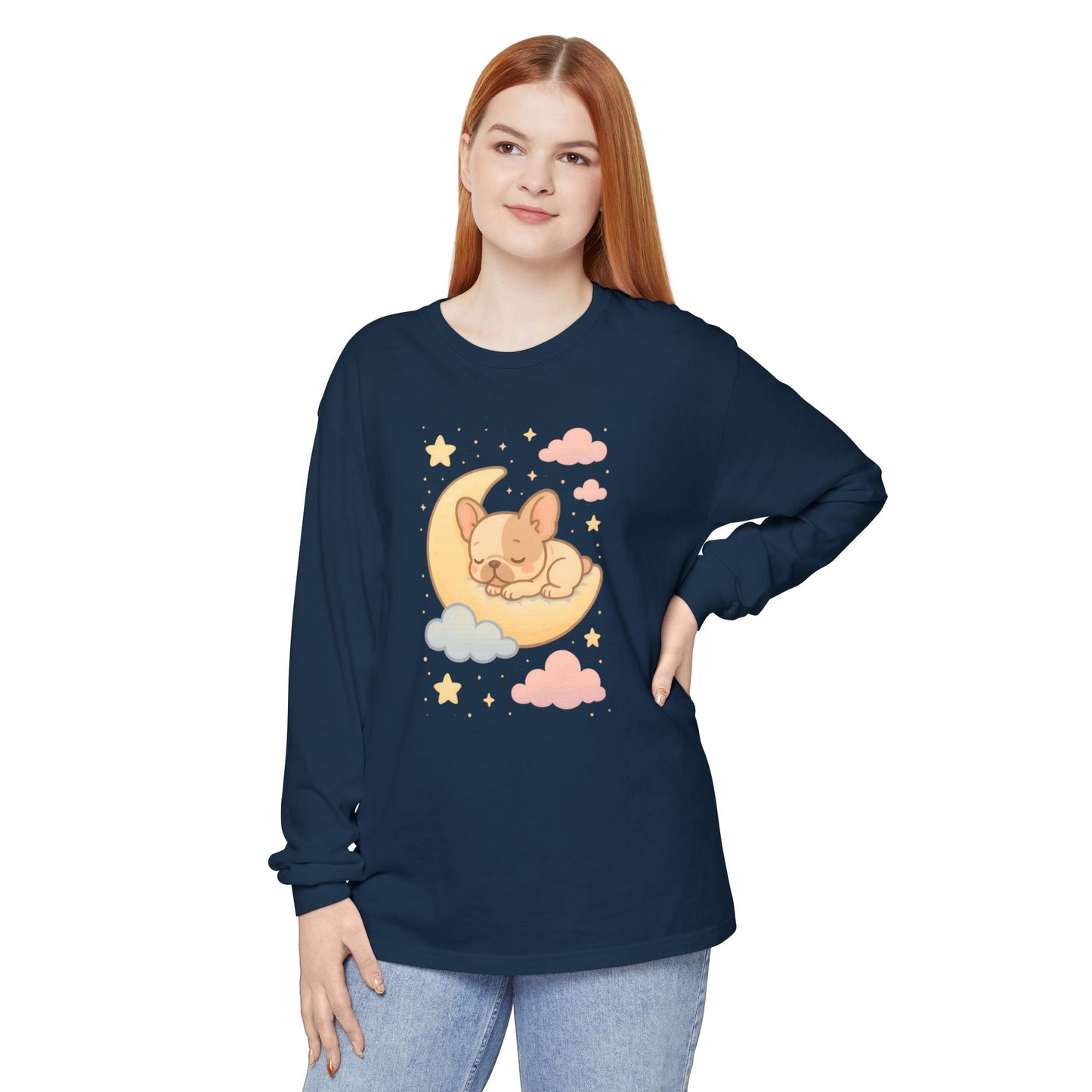 Cozy Dog-Themed Long Sleeve T-Shirt for Pet Lovers, Cute Sleepy Dog Shirt, Gift for Dog Moms, Relaxed Style Shirt, Perfect for Fall