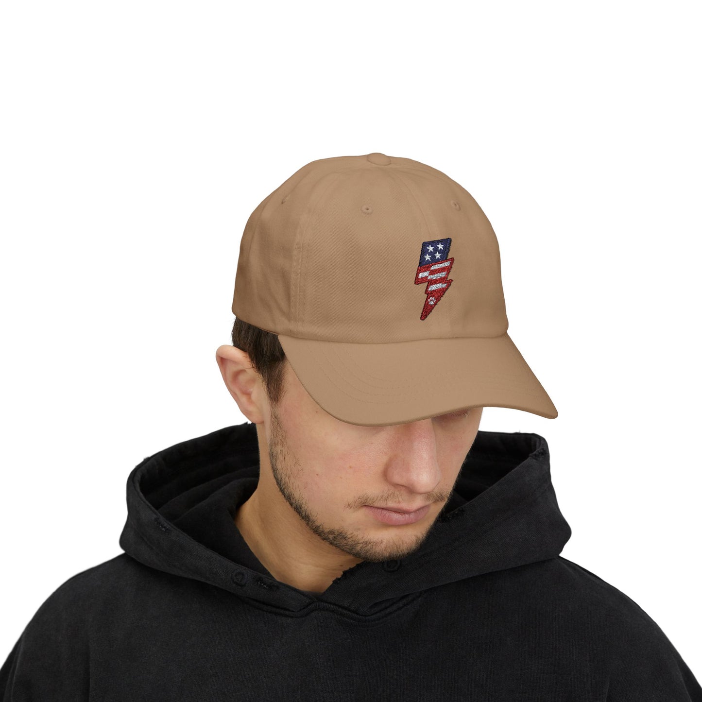 Patriotic Classic Dad Cap - Vintage American Flag Lightning Bolt Design, Perfect for Father's Day, Summer Outings, Casual Wear