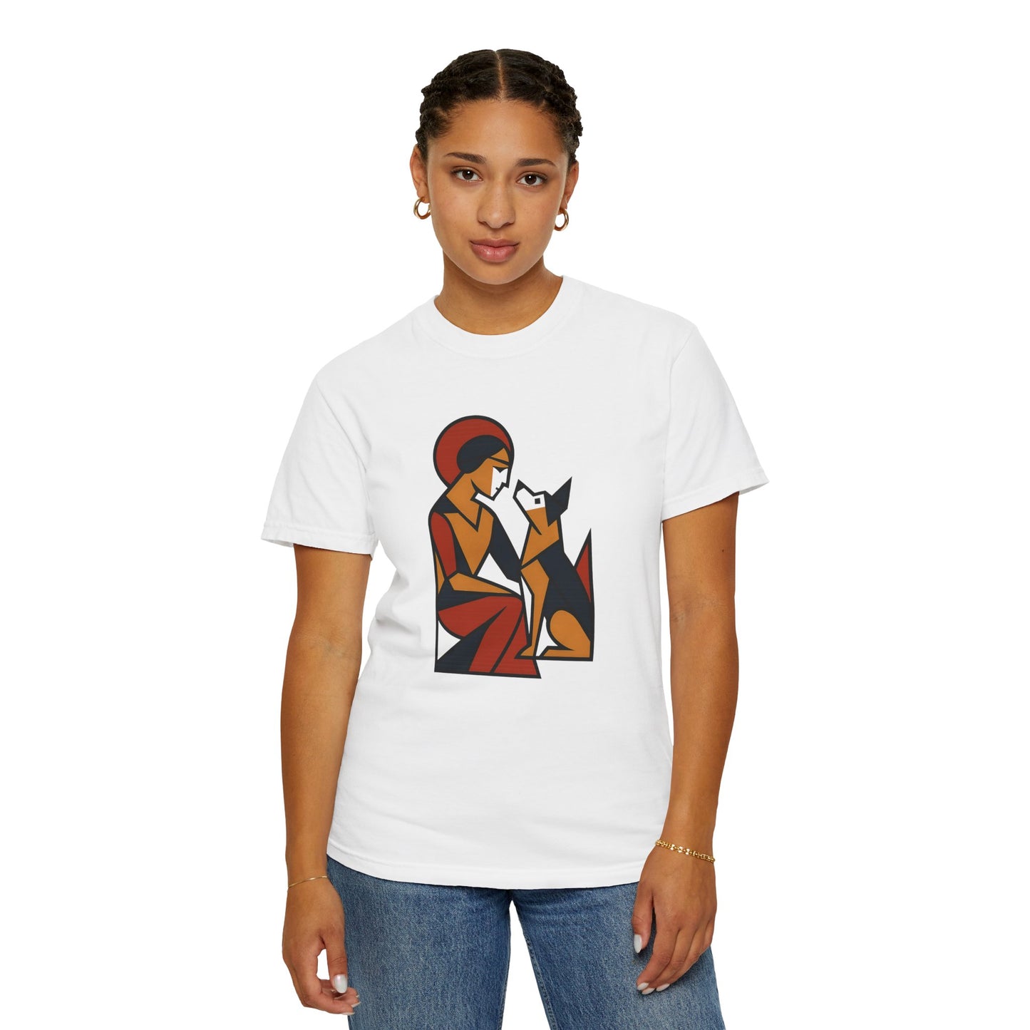 Whimsical Pet Lover T-Shirt, Dog and Woman Art, Cute Animal Tee, Gift for Dog Owners, Perfect for Birthdays, Animal Lovers