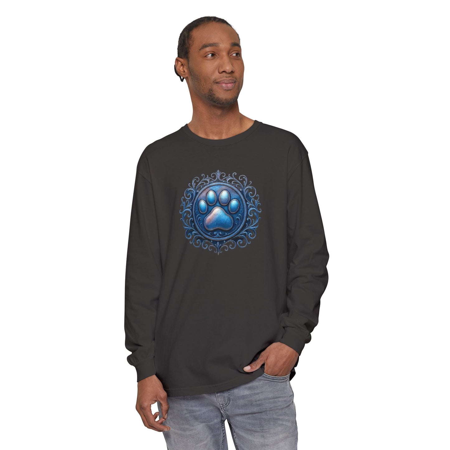 Paw Print Long Sleeve T-Shirt for Pet Lovers | Cozy Gift for Animal Enthusiasts, Casual Wear, Dog Mom Gift, Unique Pet Tee, Everyday Fashion