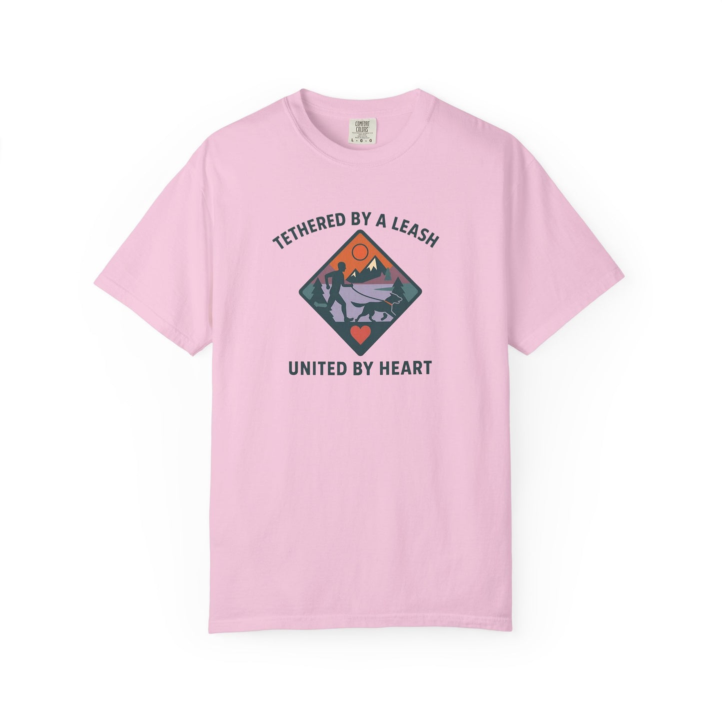 Canicross - Tethered by a Leash Unisex Garment-Dyed T-shirt - Adventure and Heart Design