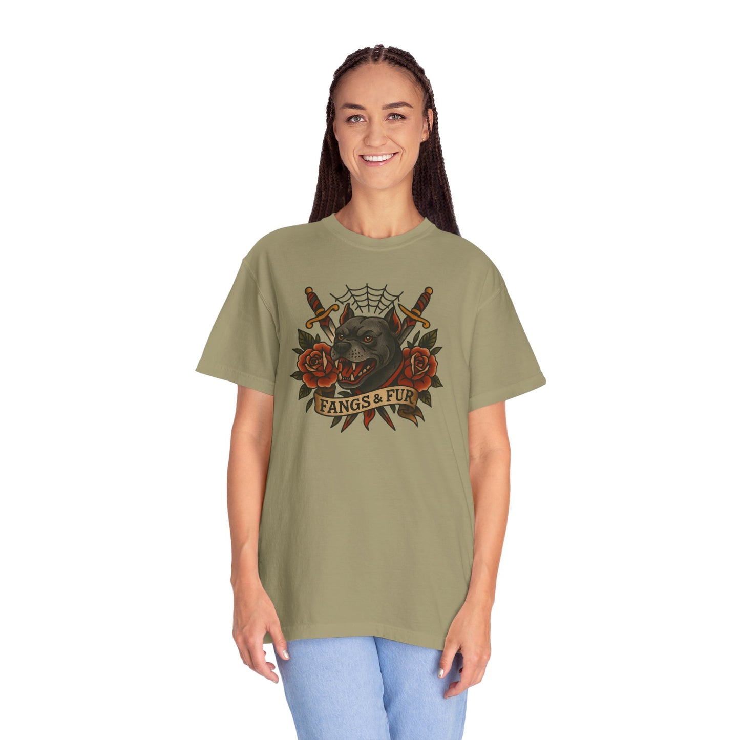 Fangs & Fur Unisex T-Shirt, Gothic Tee, Halloween Apparel, Alternative Fashion, Cat & Rose Design, Graphic T-Shirt