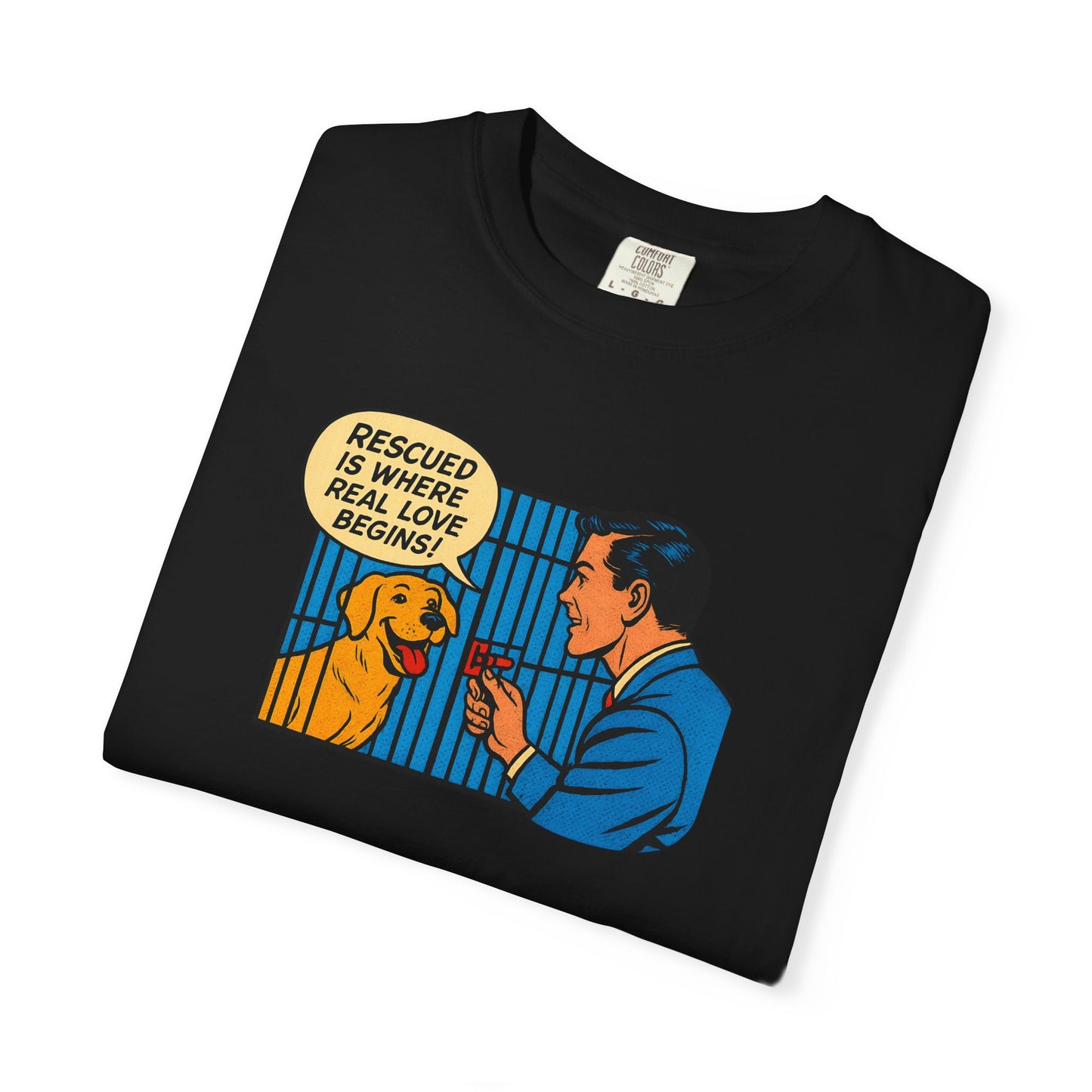 Rescued Is Where Real Love Begins Tee, Dog Lover T-Shirt, Vintage Style Animal Rights Shirt, Funny Pet Owner Gift, Animal Rescue Awareness Wear