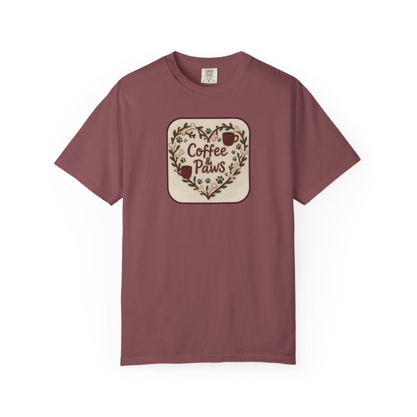 Coffee Paws Unisex Garment-Dyed T-shirt, Cute Coffee Lover Tee, Gift for Dog Owners, Nature-Inspired Shirt, Cozy Casual Wear