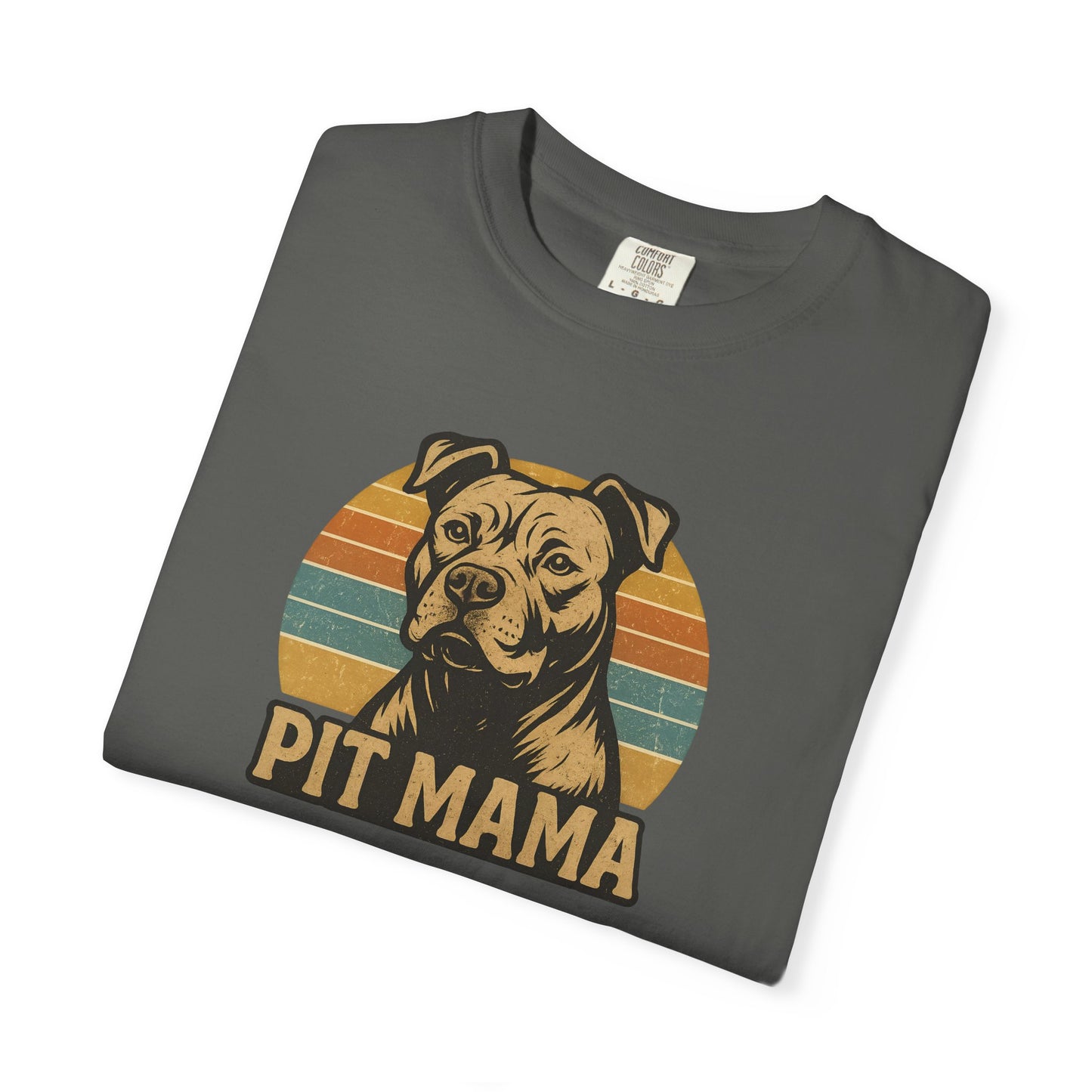 Retro Pit Mama T-Shirt | Garment-Dyed Tee for Dog Lovers | Perfect for Casual Wear, Gifts, Birthdays, Pet Celebrations, Dog Adoption Events