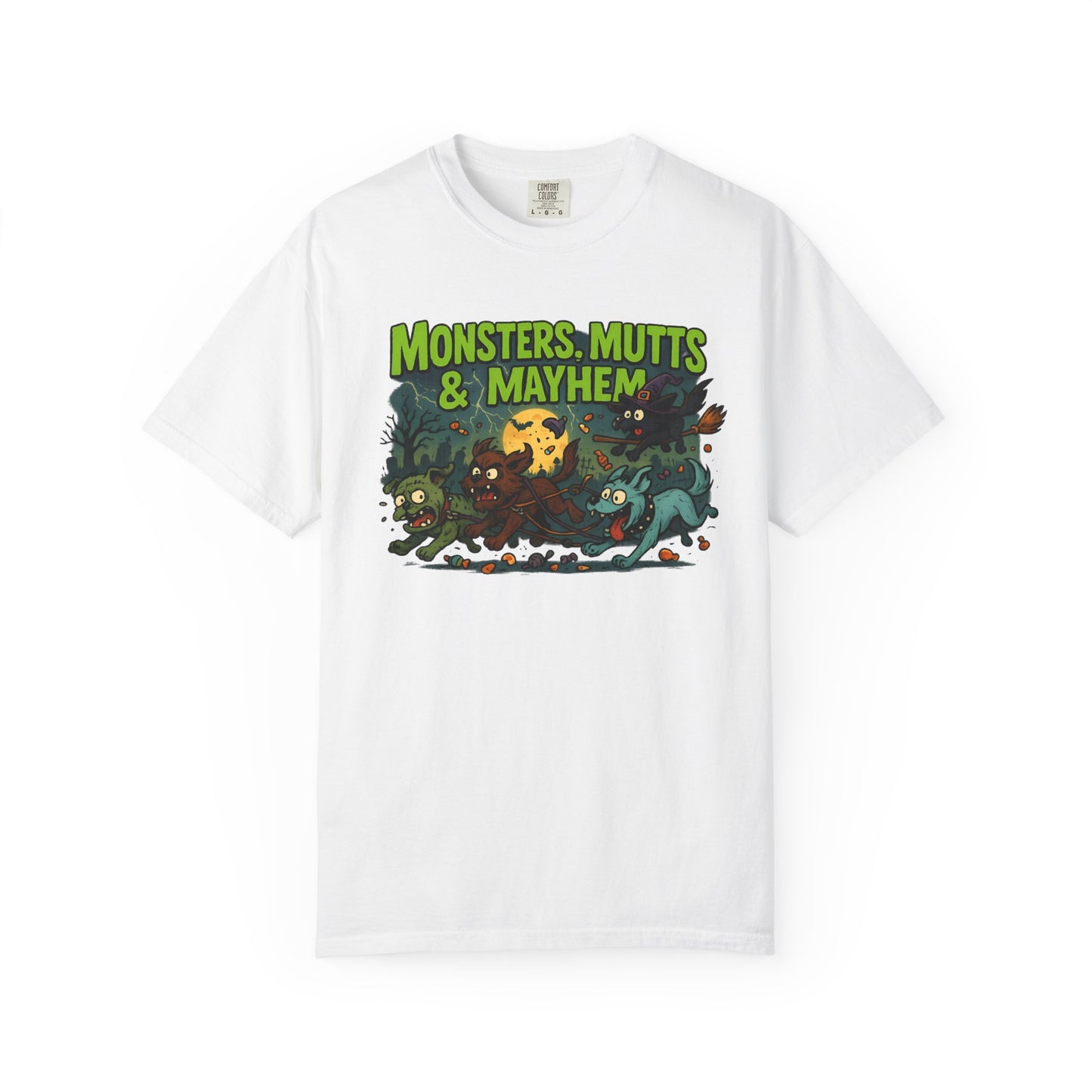 Monsters, Mutts & Mayhem Garment-Dyed T-Shirt, Vintage Style Tee, Animal Lovers Gift, Fun Graphic Shirt, Halloween Costume, Casual Wear