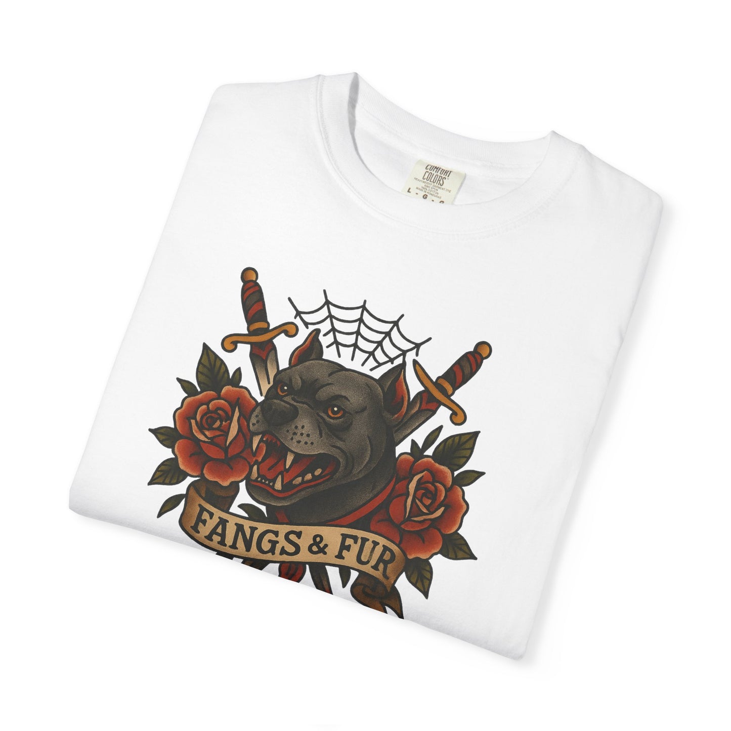Fangs & Fur Unisex T-Shirt, Gothic Tee, Halloween Apparel, Alternative Fashion, Cat & Rose Design, Graphic T-Shirt