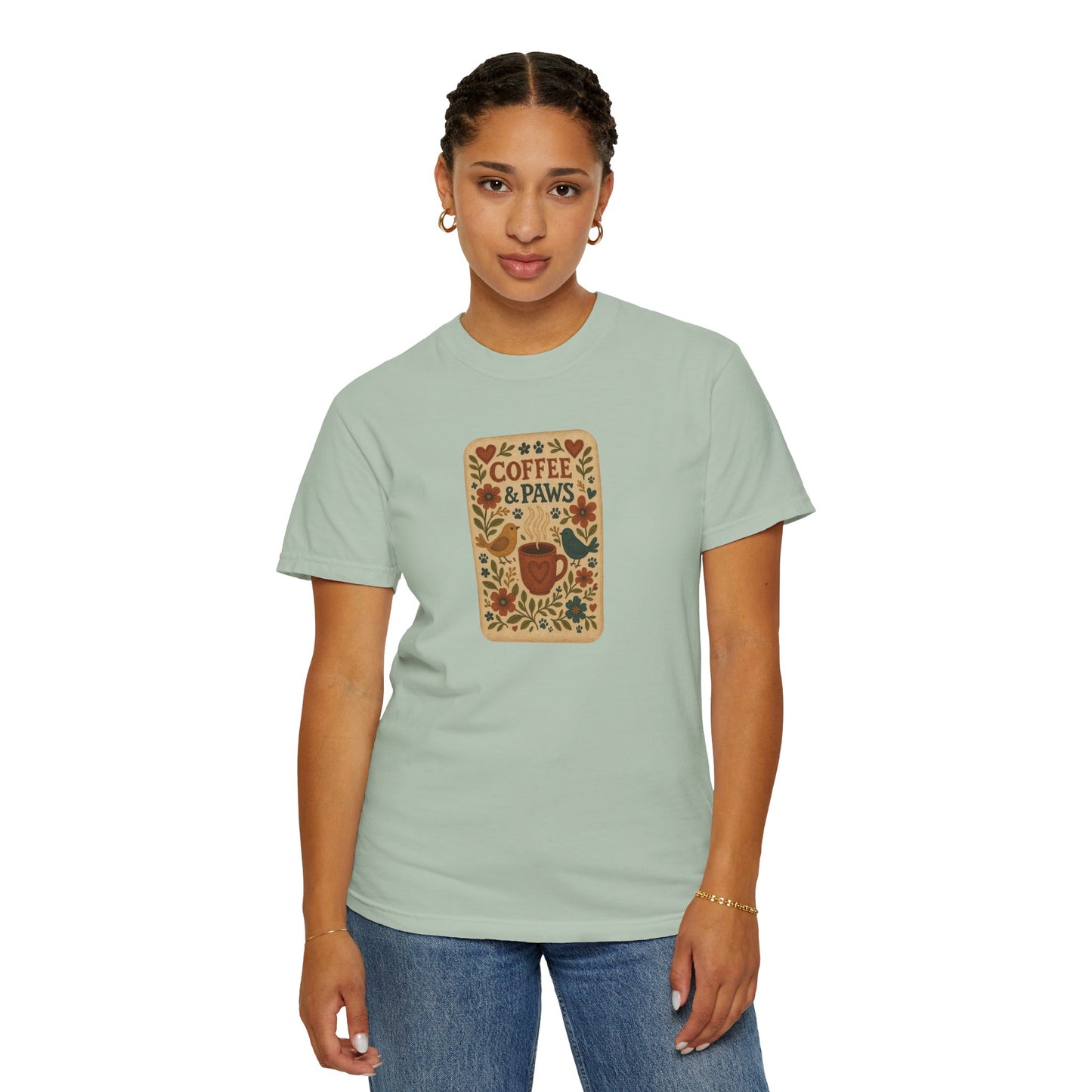 Coffee and Paws Unisex T-Shirt | Cute Pet Lover Tee, Gift for Dog Owners, Casual Wear, Animal Lover Apparel, Perfect for Coffee Lovers