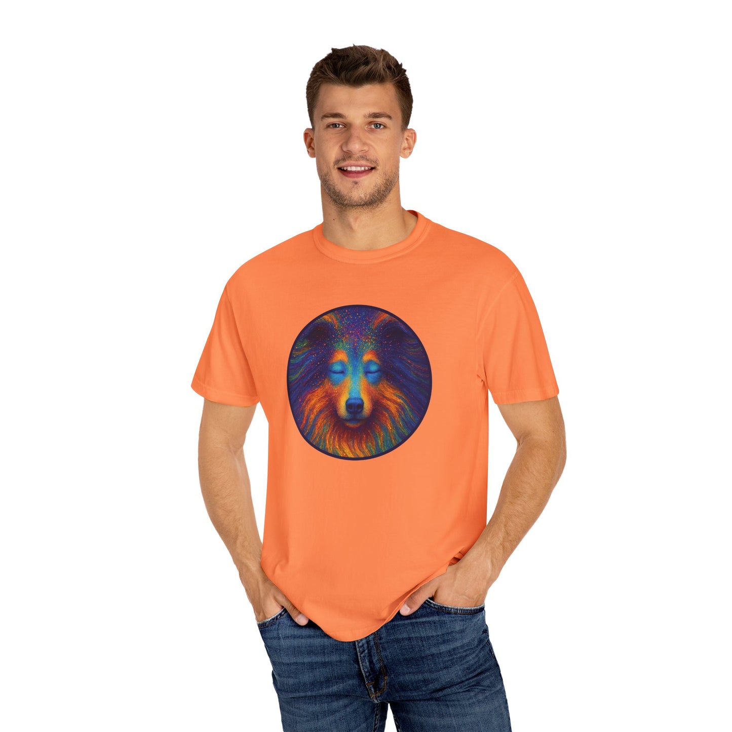 Vibrant Art T-Shirt, Psychedelic Collie Shirt, Unisex Tee, Unique Graphic Tee, Bohemian Style T-Shirt, Nature Lover Gift