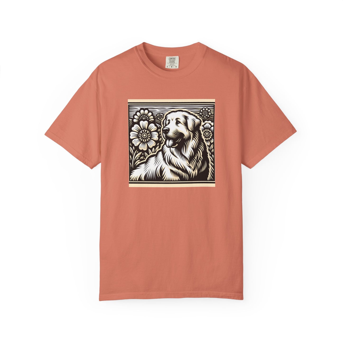 Great Pyrenees - Unisex Dog Lover T-Shirt - Garment-Dyed Vintage Floral Design