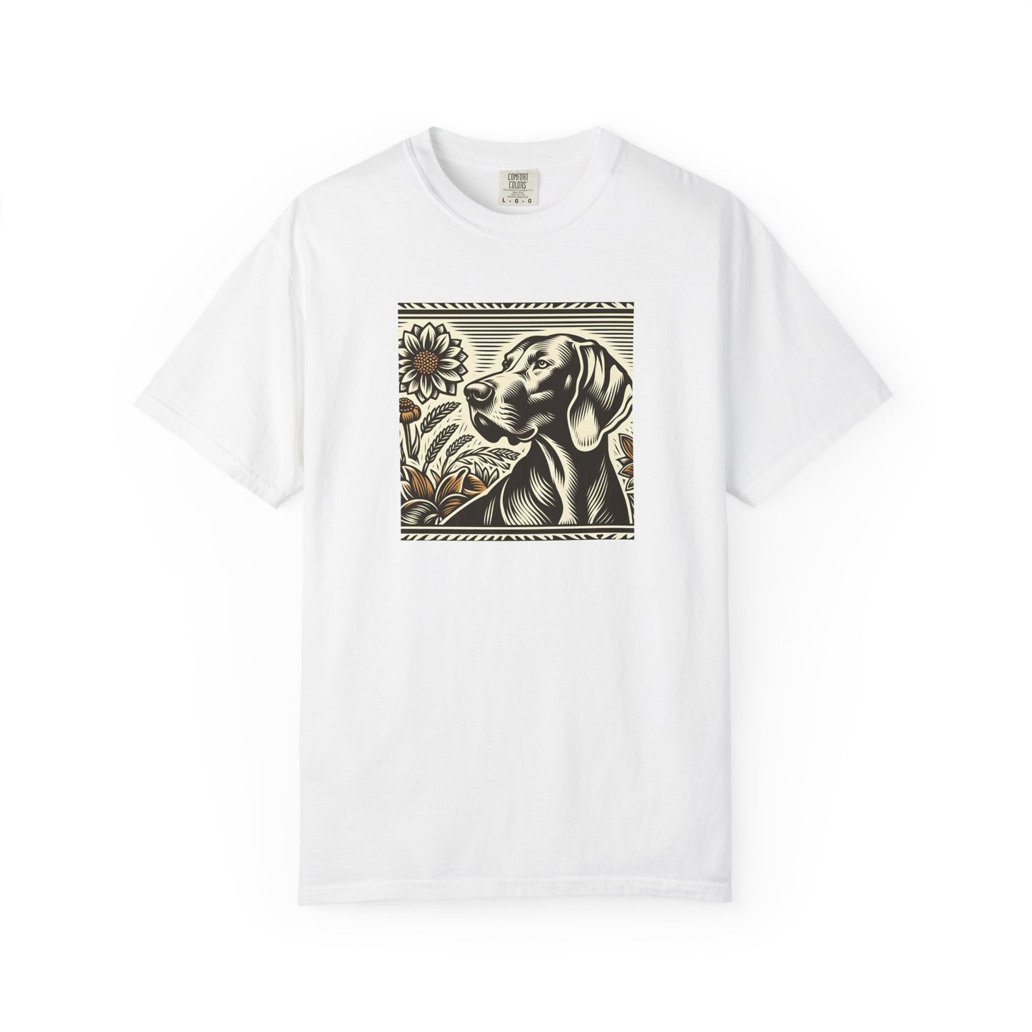 Weimaraner Dog Lover's Unisex Garment-Dyed T-Shirt with Floral Design