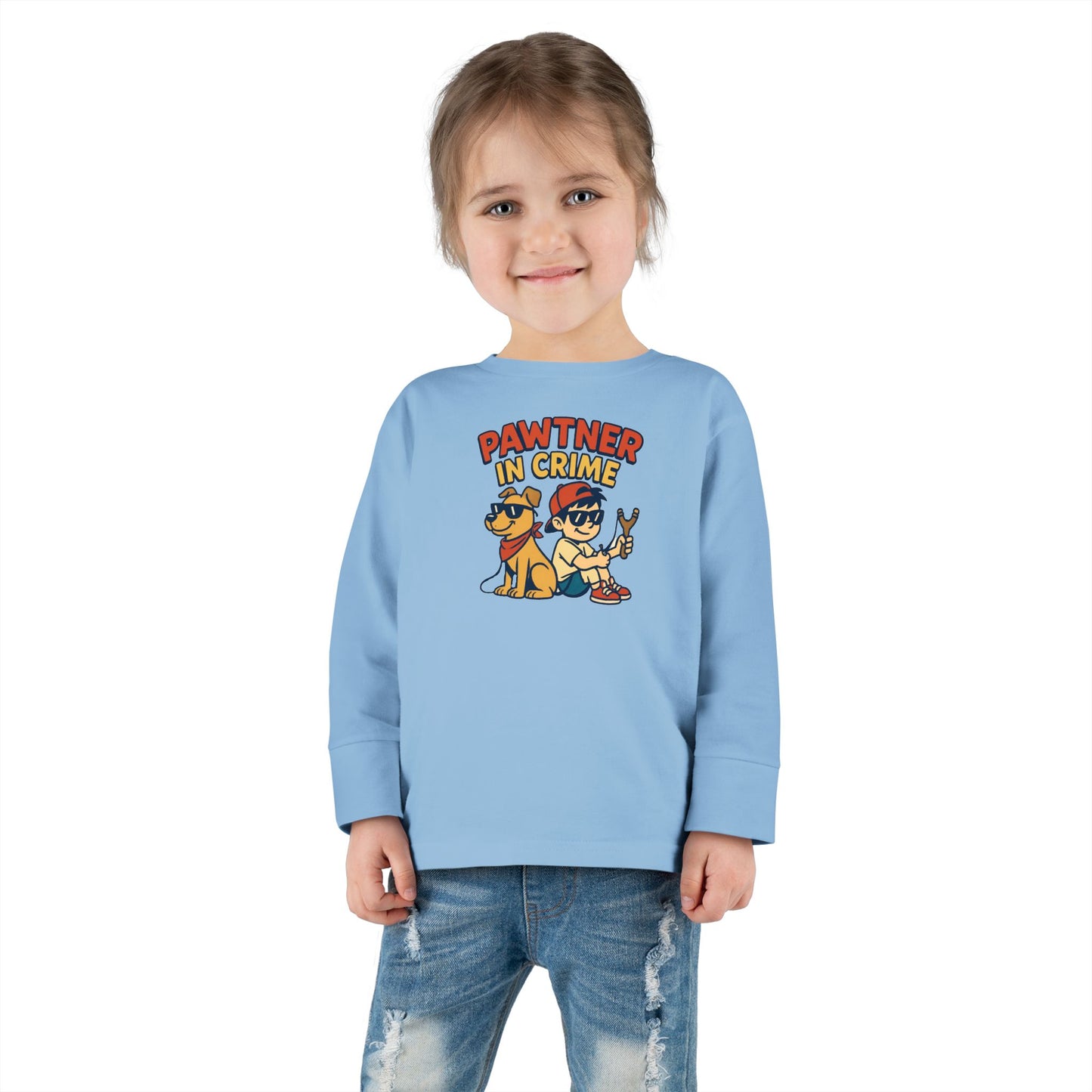 Cute Toddler Long Sleeve Tee with 'Pawtner in Crime' Design, Funny Kids Shirt, Pet Lover Gift, Toddler Birthday Outfit, Animal Theme Tee