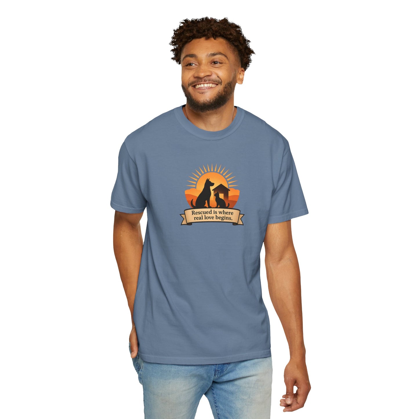 Rescued Is Where Real Love Begins Unisex Garment-Dyed T-Shirt - Perfect for Outdoor Lovers, Hiking, Gifts, Nature Enthusiasts, Casual Wear