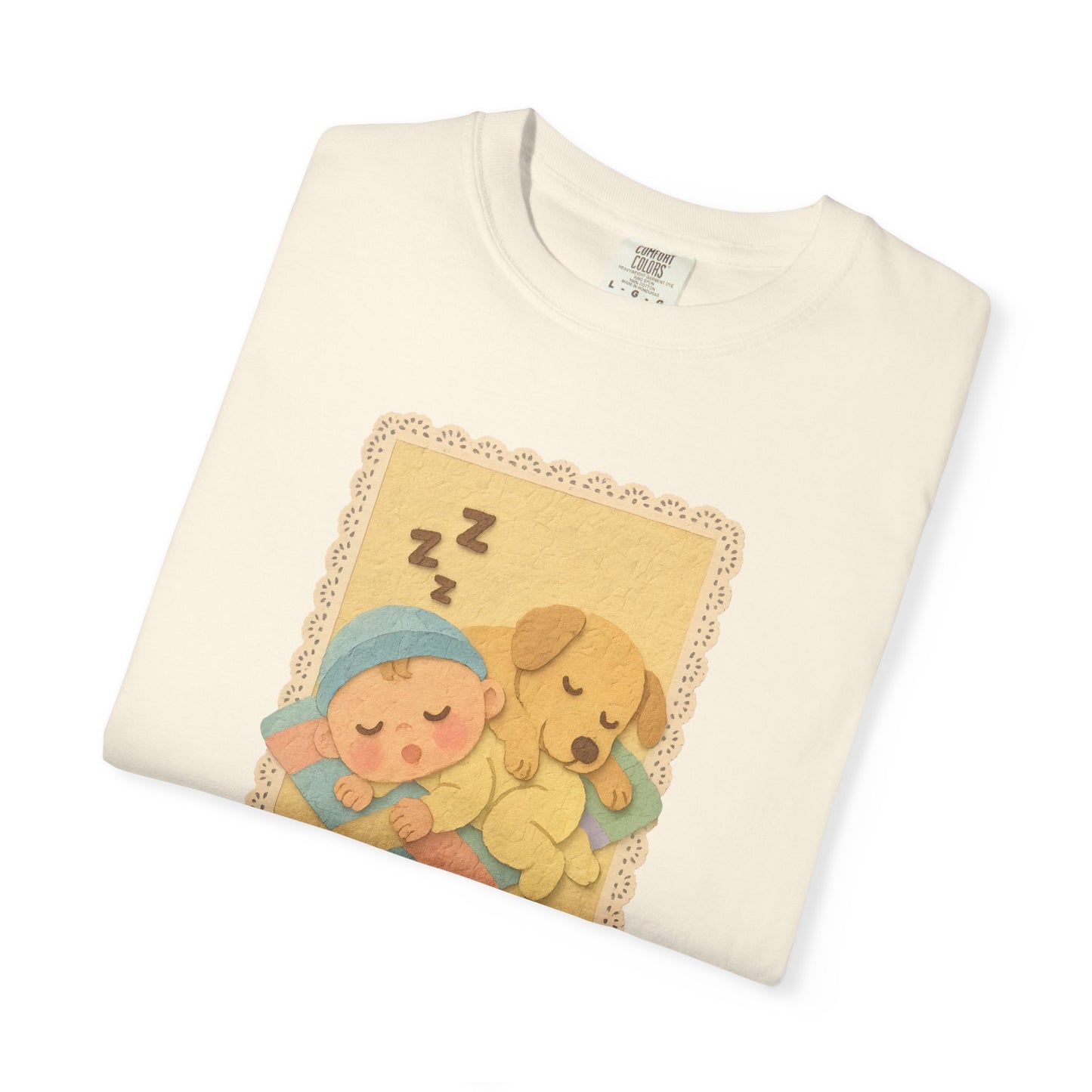 Cute Dreamy T-Shirt, Cartoon Sleepy Baby and Puppy Design, Cozy Gift for Kids, Fun Sleepwear, Nursery Decor, Pet Lover Gift