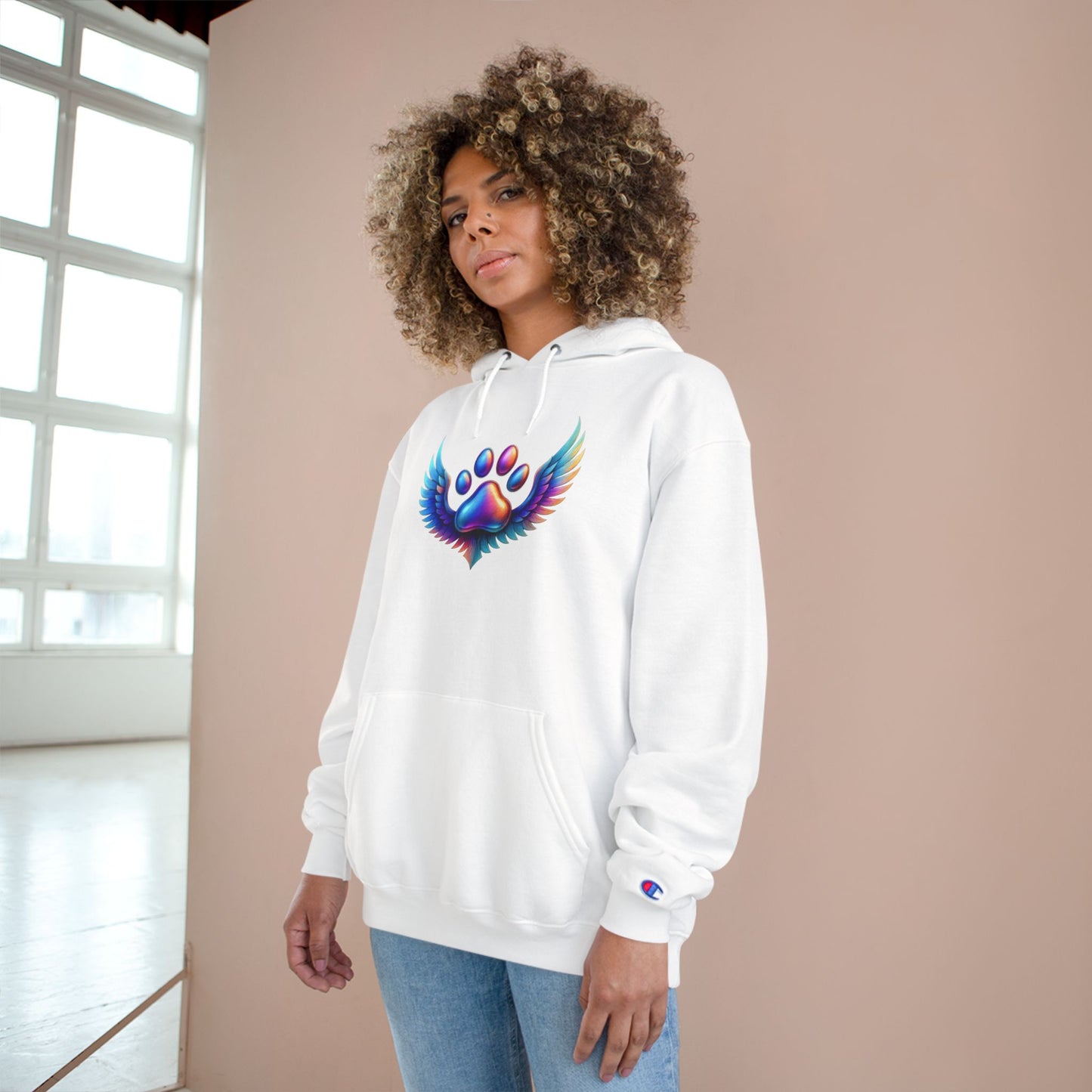 Colorful Paw Print Champion Hoodie, Pet Lover Gift, Animal Rescue Support, Cozy Casual Sweatshirt, Unique Animal Design