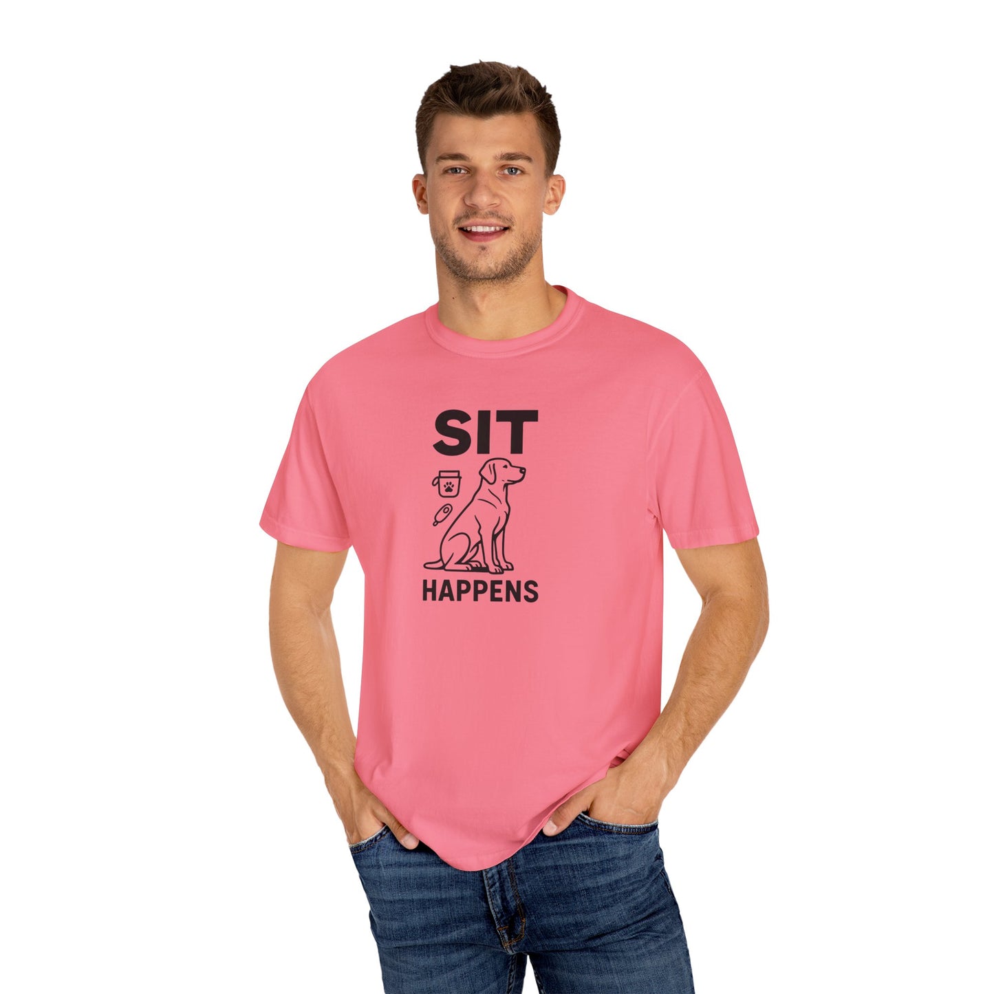 Dog Lovers Unisex T-Shirt - 'Sit Happens' Graphic Tee, Gift for Dog Owners, Pet Lovers, Casual Wear, Funny Dog Shirt