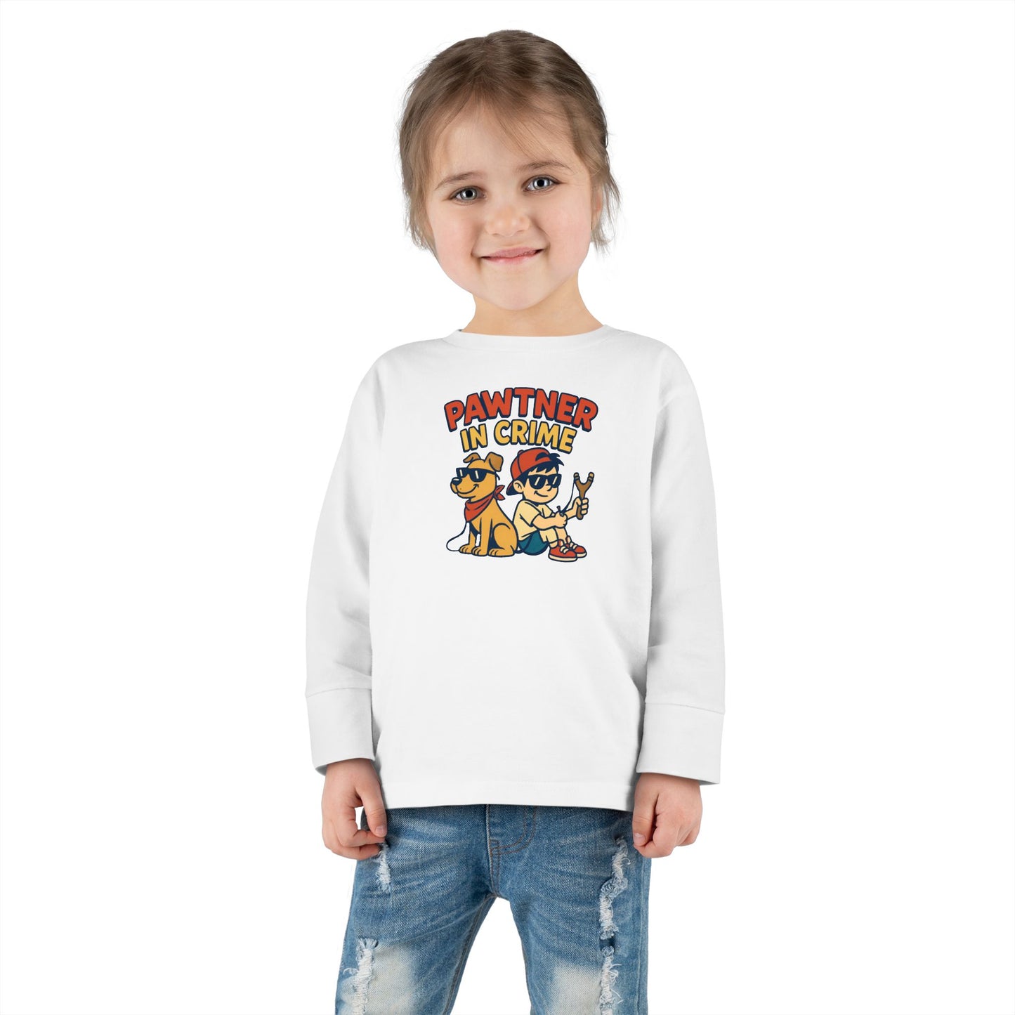Cute Toddler Long Sleeve Tee with 'Pawtner in Crime' Design, Funny Kids Shirt, Pet Lover Gift, Toddler Birthday Outfit, Animal Theme Tee