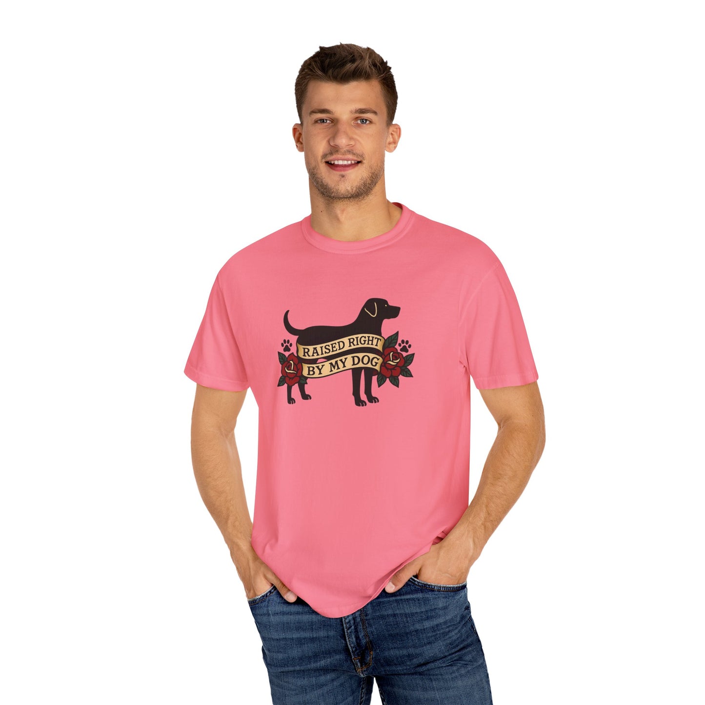 Raised Right by My Dog Tee, Unisex Pet-Themed Apparel, Gift for Dog Owners, Cute Canine Shirt