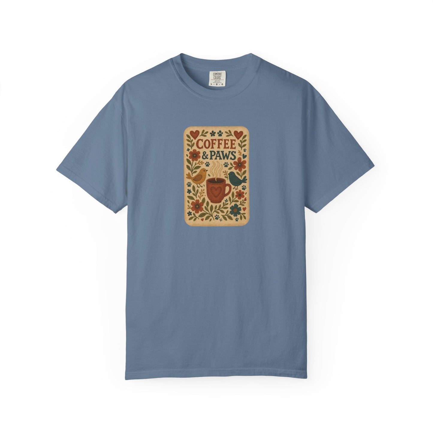 Coffee and Paws Unisex T-Shirt | Cute Pet Lover Tee, Gift for Dog Owners, Casual Wear, Animal Lover Apparel, Perfect for Coffee Lovers
