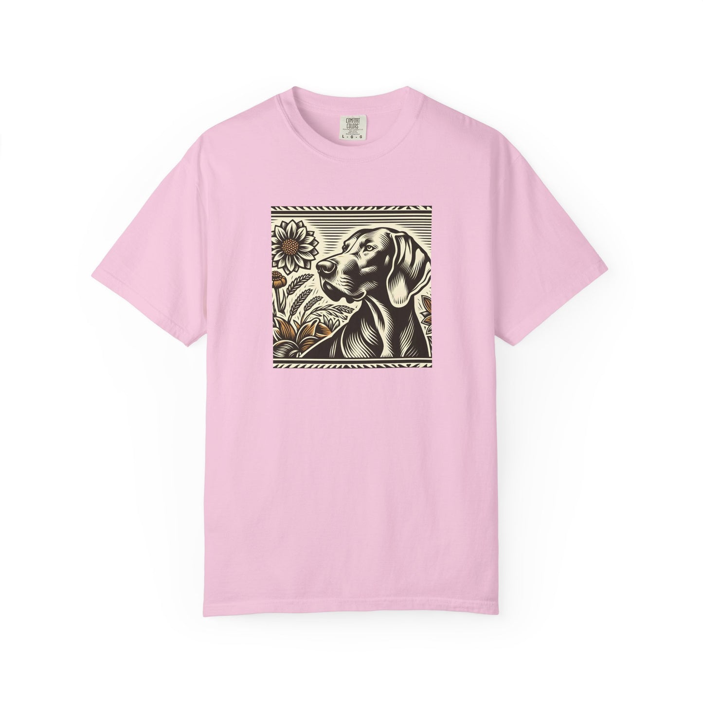 Weimaraner Dog Lover's Unisex Garment-Dyed T-Shirt with Floral Design
