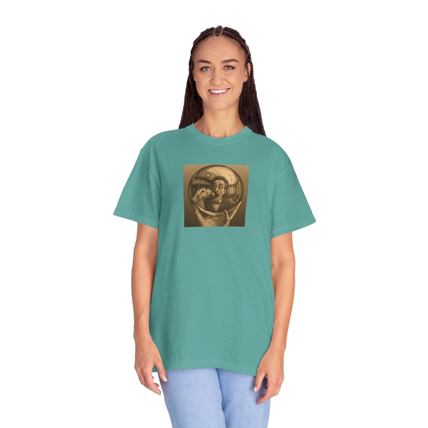 MC Escher and His Dog Unisex Garment-Dyed T-shirt - Retro Design for Creative Souls