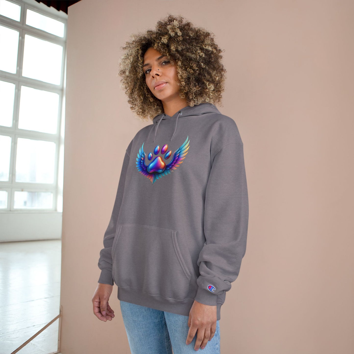 Colorful Paw Print Champion Hoodie, Pet Lover Gift, Animal Rescue Support, Cozy Casual Sweatshirt, Unique Animal Design
