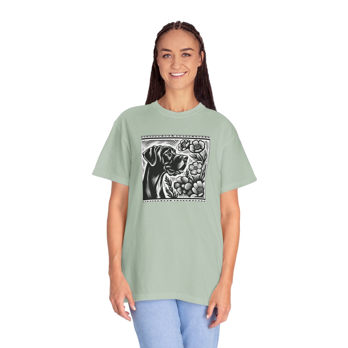 Great Dane Dog Lover's Floral Print T-Shirt | Unisex Garment-Dyed Tee
