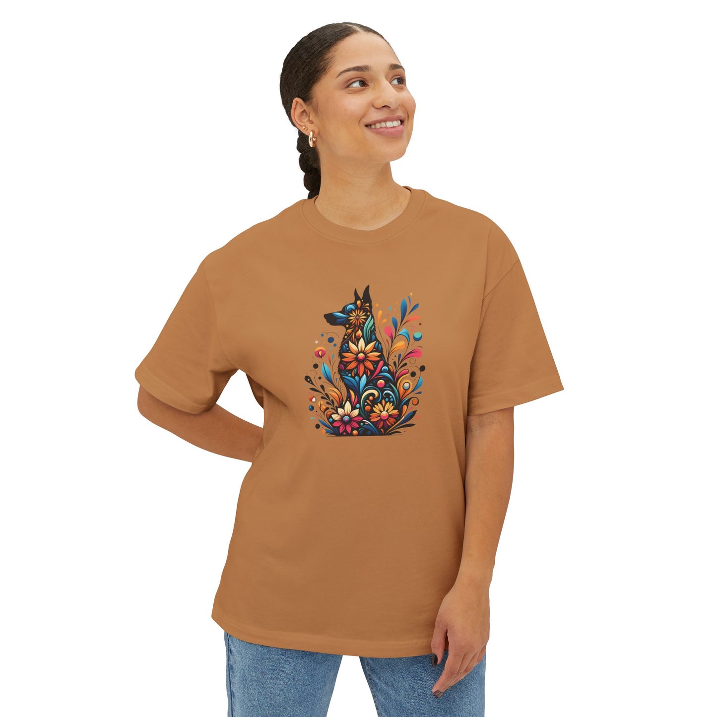 Floral German Shepard Oversized Tee – Unisex Graphic T-Shirt for Pet Lovers