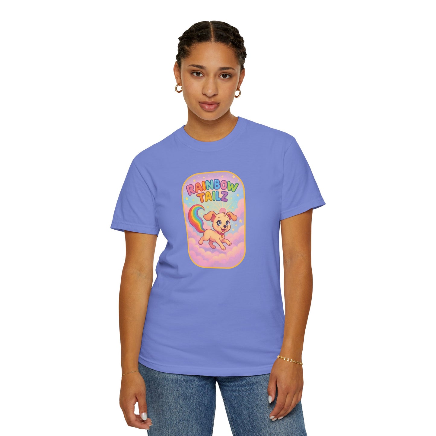 Cute Pet T-Shirt, Rainbow Tail Tee, Graphic Tee for Dog Lovers, Birthday Gift, Cozy Casual Wear, Mother's Day Gift