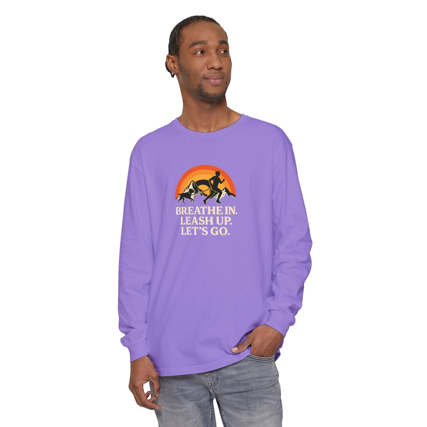 Canicross Unisex Long Sleeve T-Shirt - 'Breathe In, Leash Up, Let's Go'