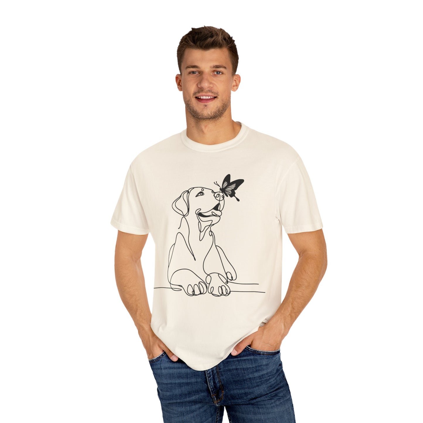 Adorable Dog and Butterfly T-Shirt, Cute Pet Tee, Dog Lover Gift, Casual Wear, Animal Lover Apparel, Birthday Gift for Dog Owners