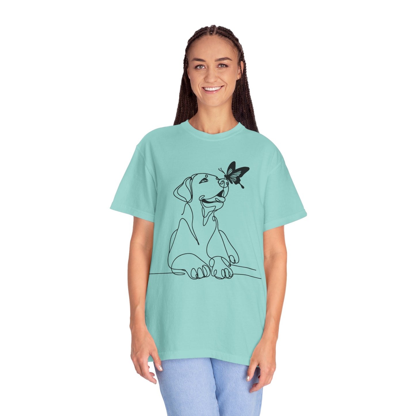 Adorable Dog and Butterfly T-Shirt, Cute Pet Tee, Dog Lover Gift, Casual Wear, Animal Lover Apparel, Birthday Gift for Dog Owners