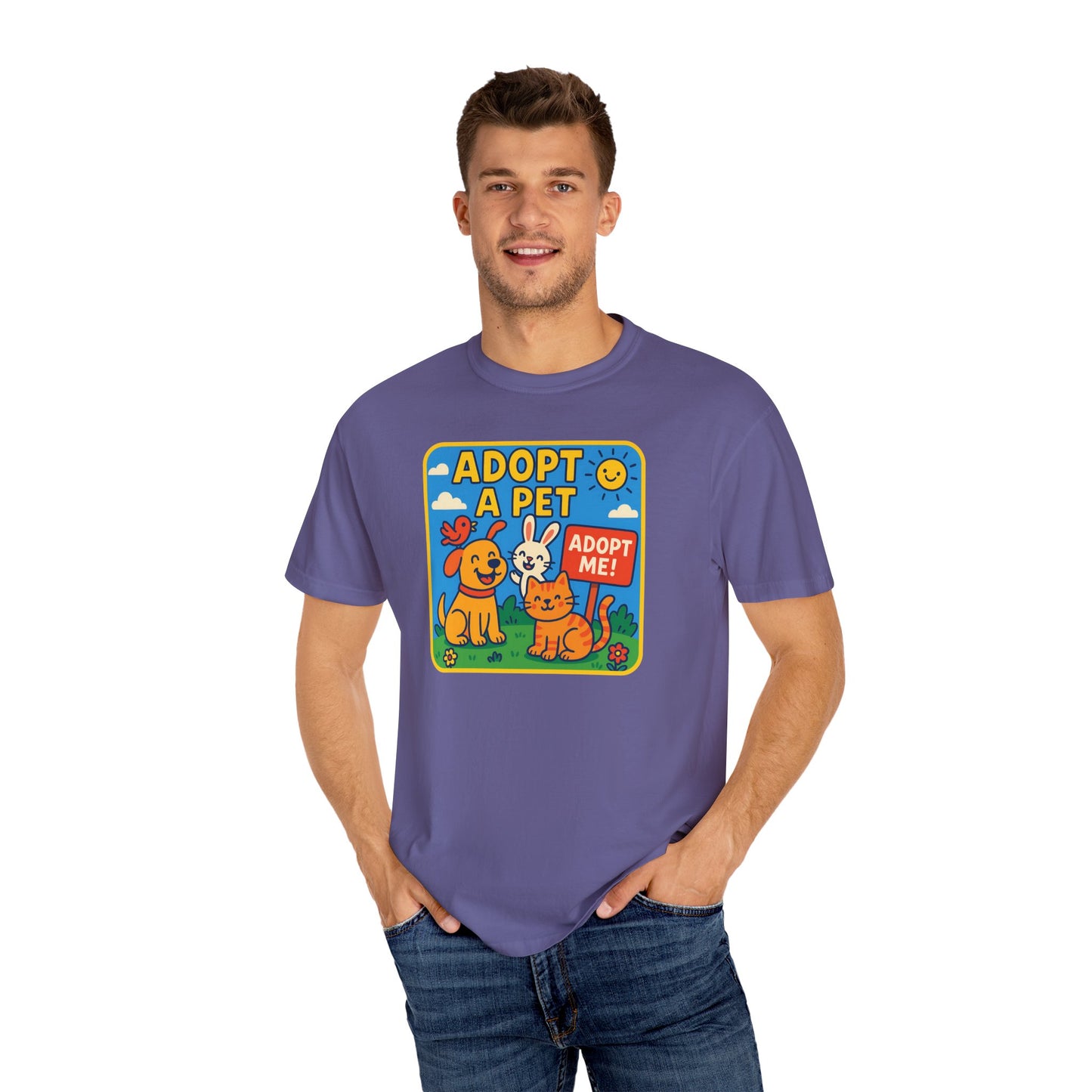 Adopt a Pet T-Shirt - Unisex Garment-Dyed Tee for Animal Lovers