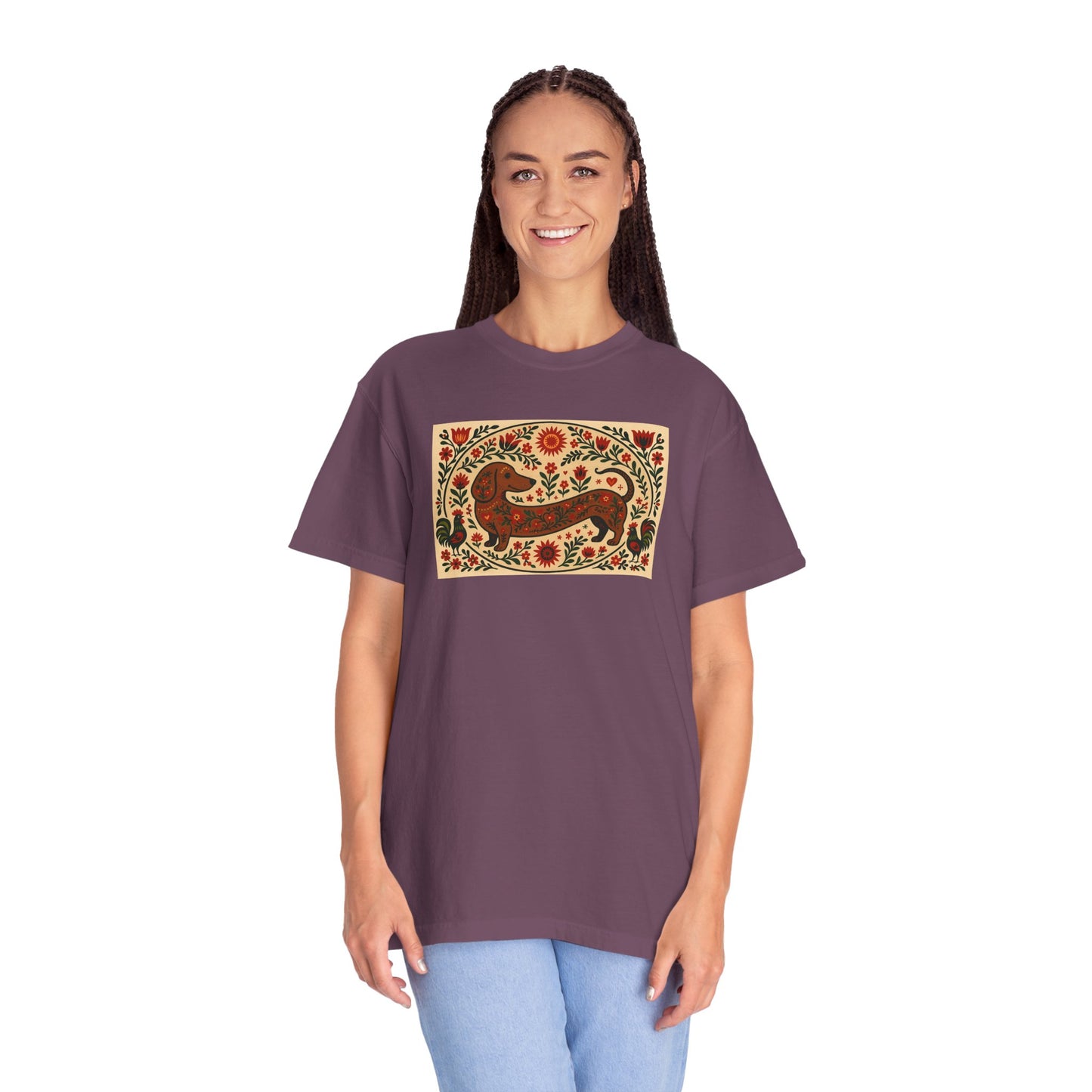Artistic Garment-Dyed Unisex T-Shirt - Handcrafted Floral Design