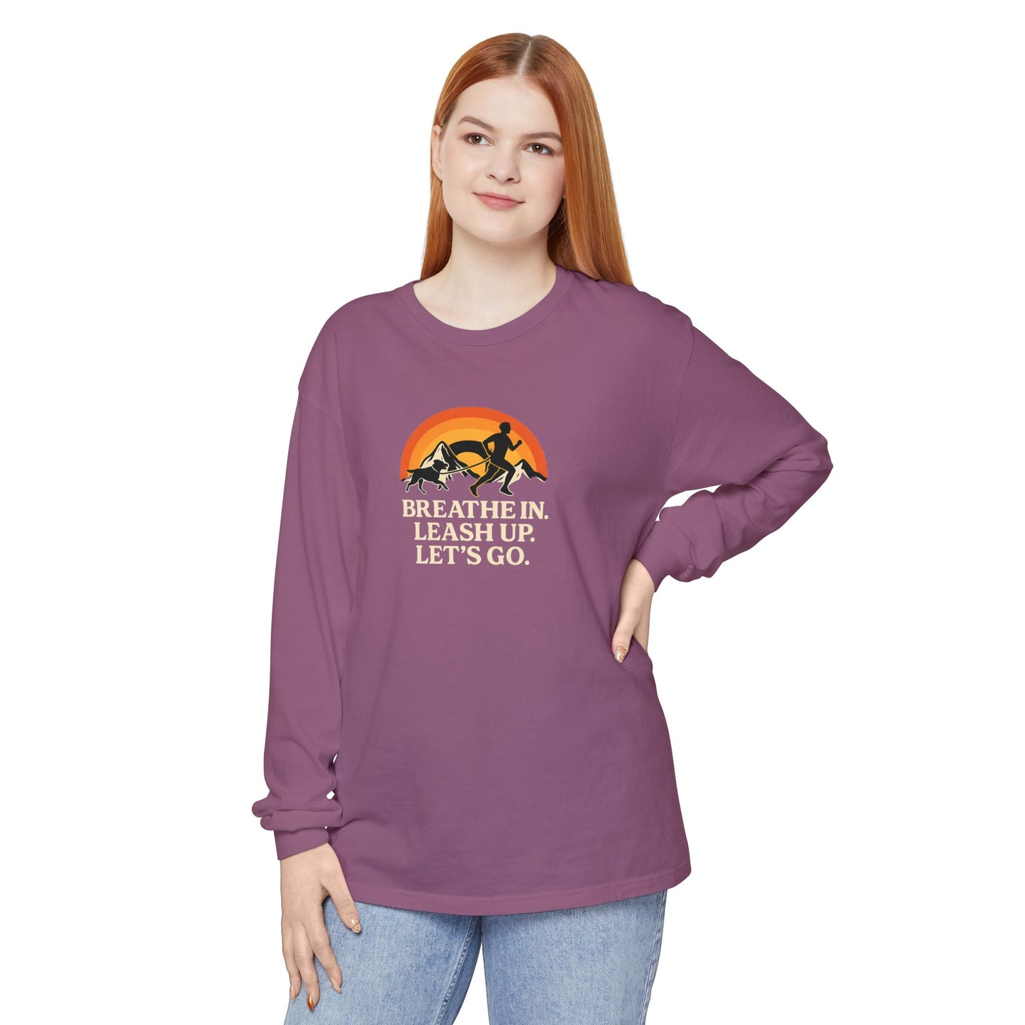 Canicross Unisex Long Sleeve T-Shirt - 'Breathe In, Leash Up, Let's Go'
