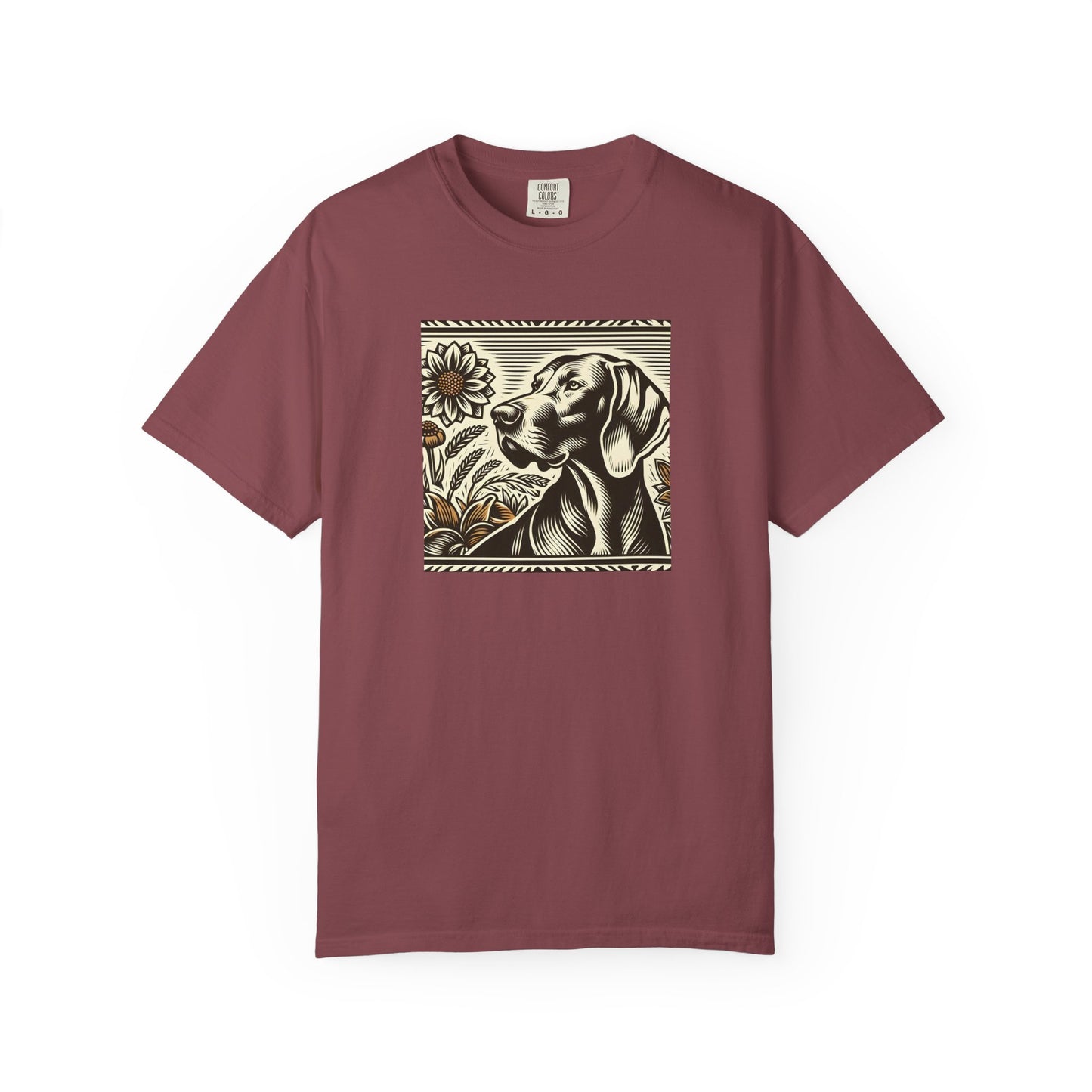 Weimaraner Dog Lover's Unisex Garment-Dyed T-Shirt with Floral Design
