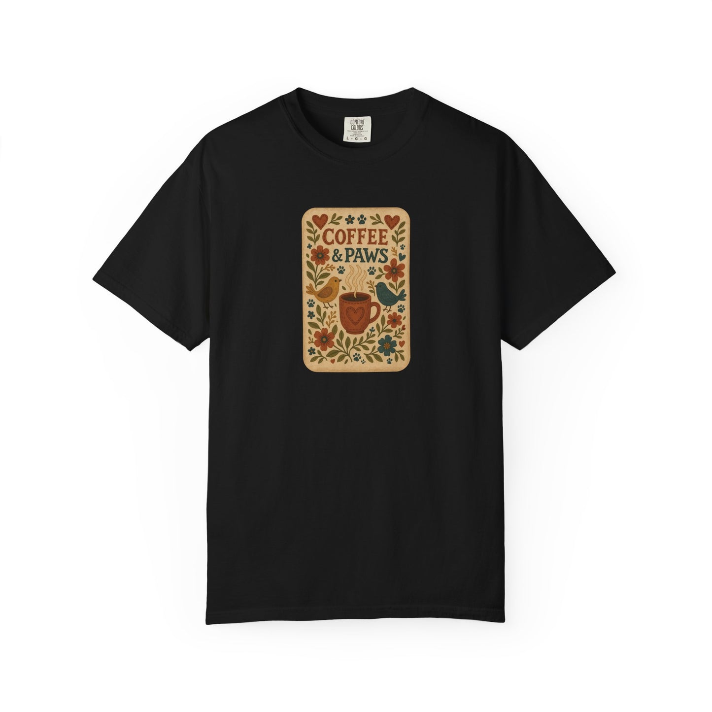 Coffee and Paws Unisex T-Shirt | Cute Pet Lover Tee, Gift for Dog Owners, Casual Wear, Animal Lover Apparel, Perfect for Coffee Lovers