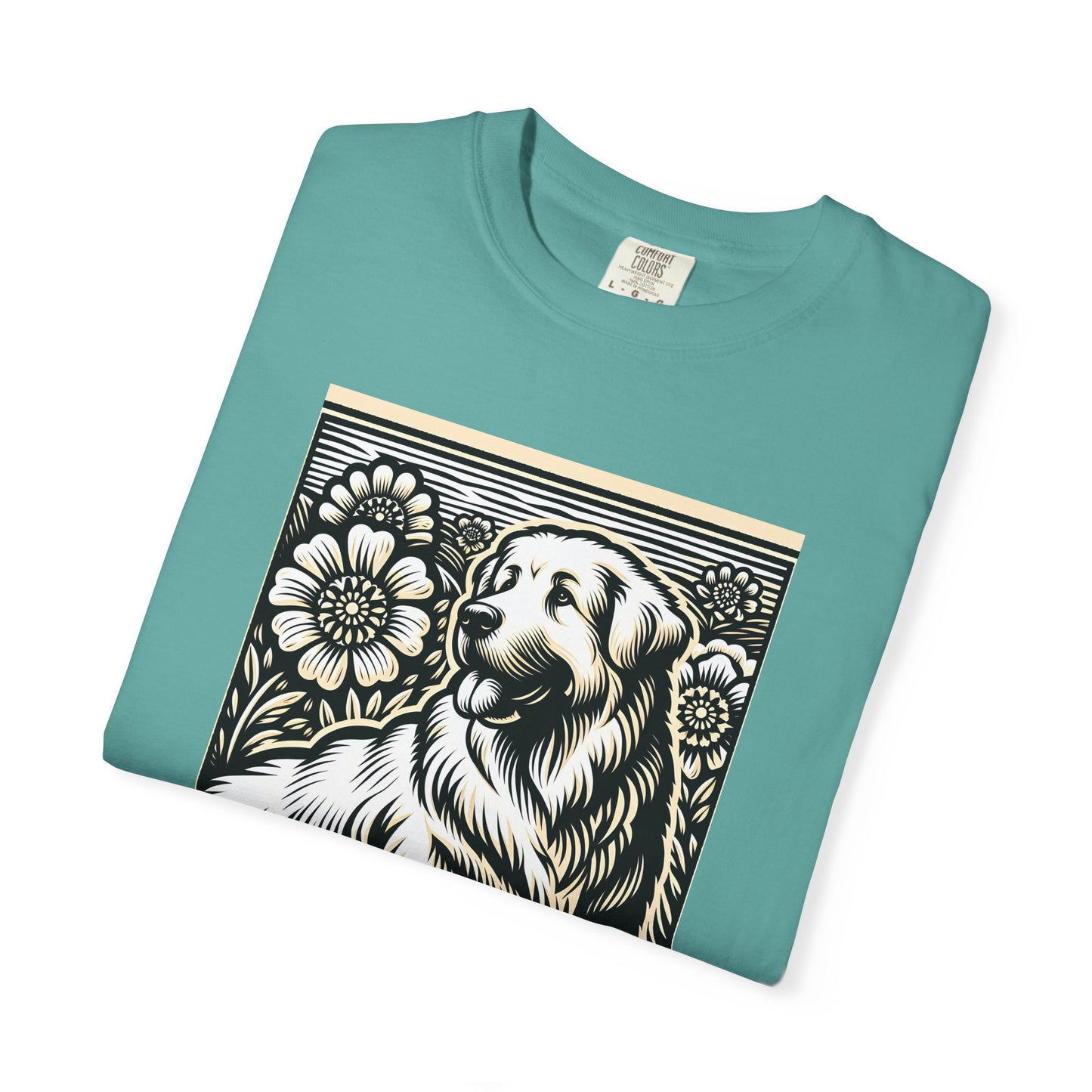 Great Pyrenees - Unisex Dog Lover T-Shirt - Garment-Dyed Vintage Floral Design