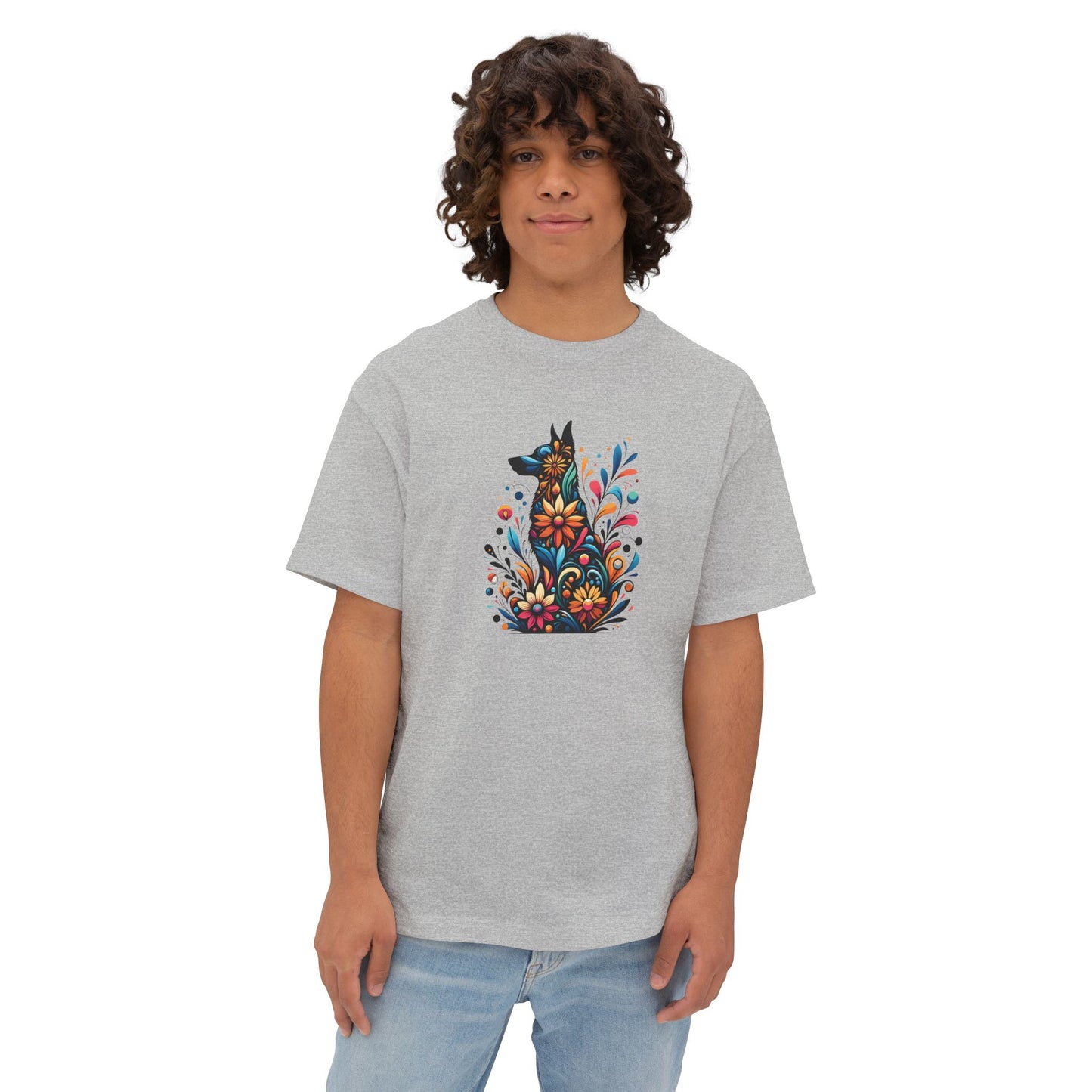 Floral German Shepard Oversized Tee – Unisex Graphic T-Shirt for Pet Lovers