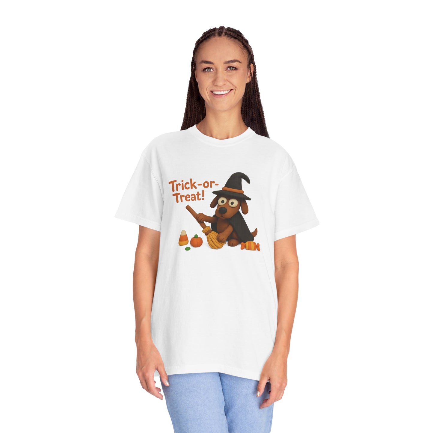 Cute Halloween Dog T-Shirt, Trick-or-Treat Shirt, Fall Apparel, Pet Lover Gift, Unisex Halloween Clothing, Animal Lover Tee