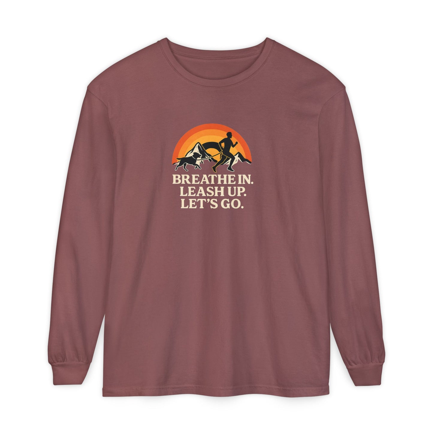 Canicross Unisex Long Sleeve T-Shirt - 'Breathe In, Leash Up, Let's Go'