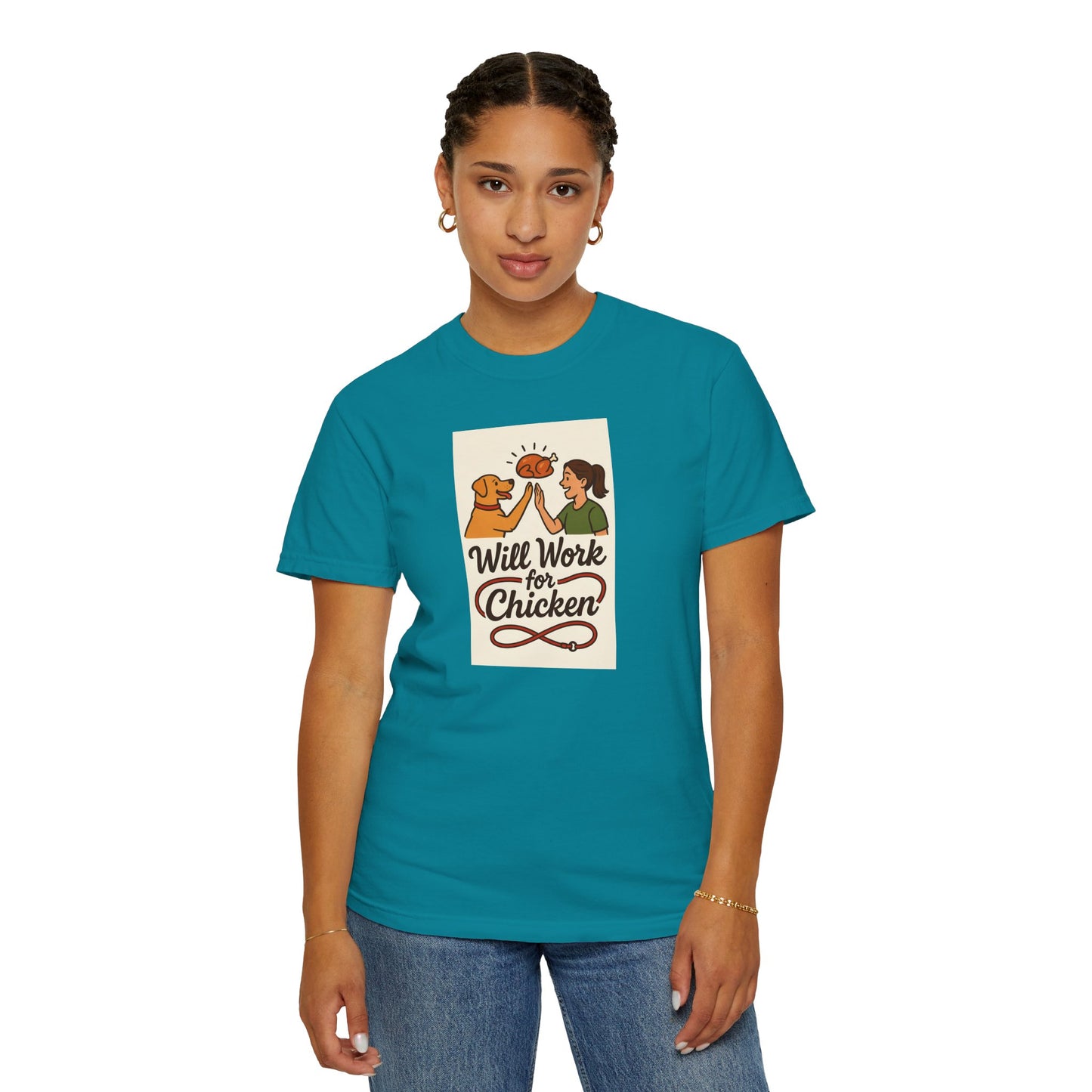 Will Work for Chicken Unisex T-Shirt | Pet Lover Gift, Funny Dog Tee, Casual Wear, Unique Animal Lover Apparel, Gift for Dog Parents