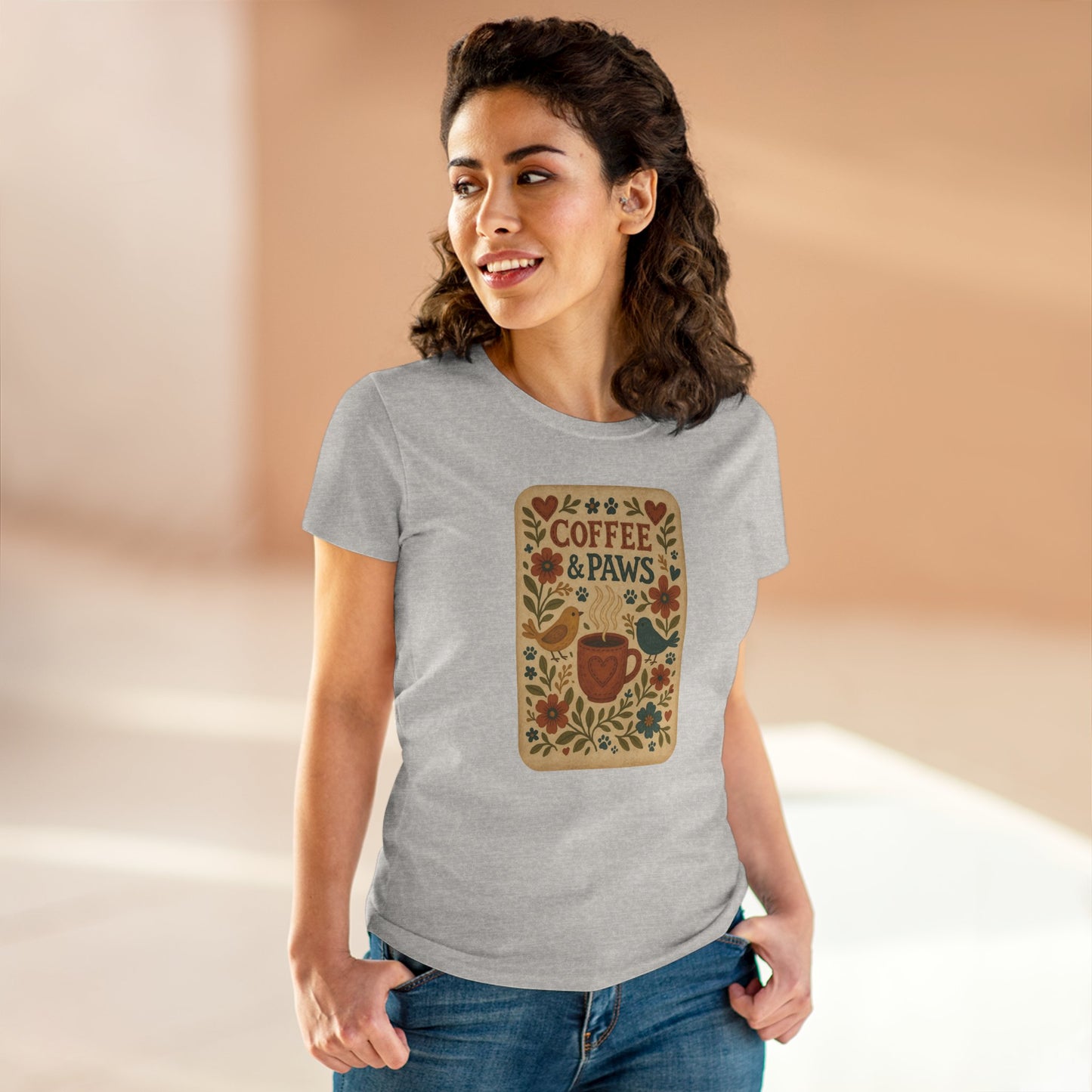 Coffee & Paws Women's Tee - Cozy Cotton Shirt for Pet Lovers, Casual Wear, Gift for Dog Owners, Dog Mom Merchandise, Animal Lover Tee